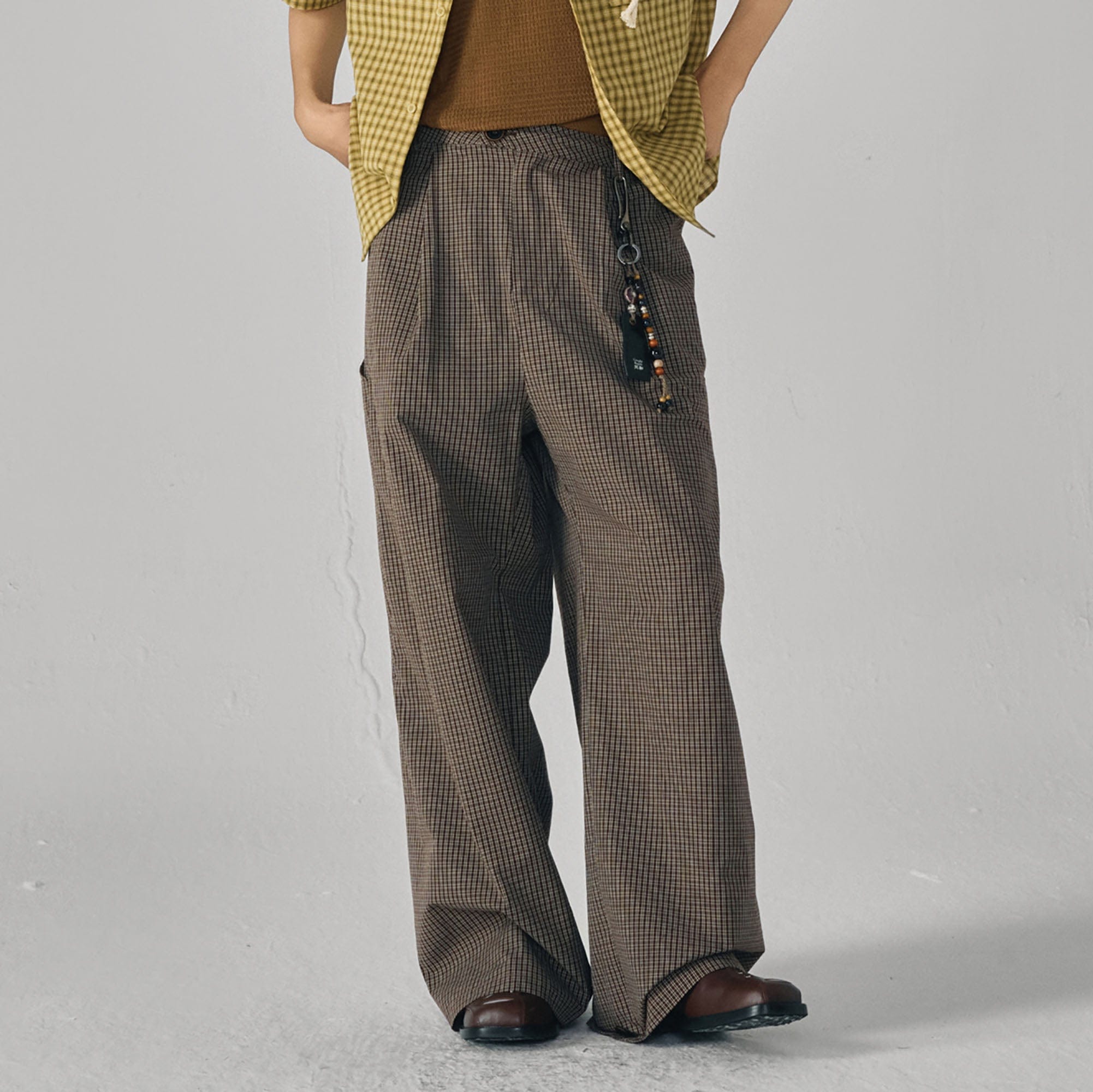 GONGHE REPUB Retro Paid Spliced Wide-Leg Pants, premium urban and streetwear designers apparel on PROJECTISR.com, GONGHE REPUB