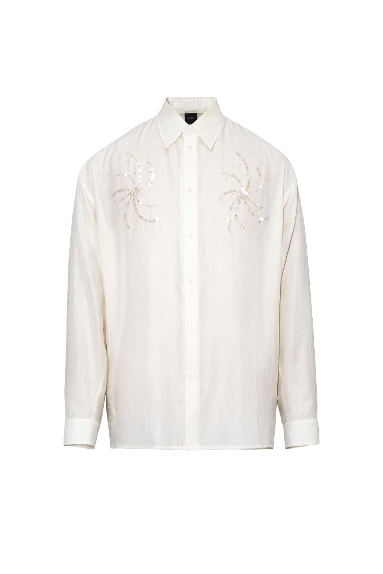 LEONSENSE Firework Embroidered Sequin Sheer Tencel Shirt, premium urban and streetwear designers apparel on PROJECTISR.com, LEONSENSE