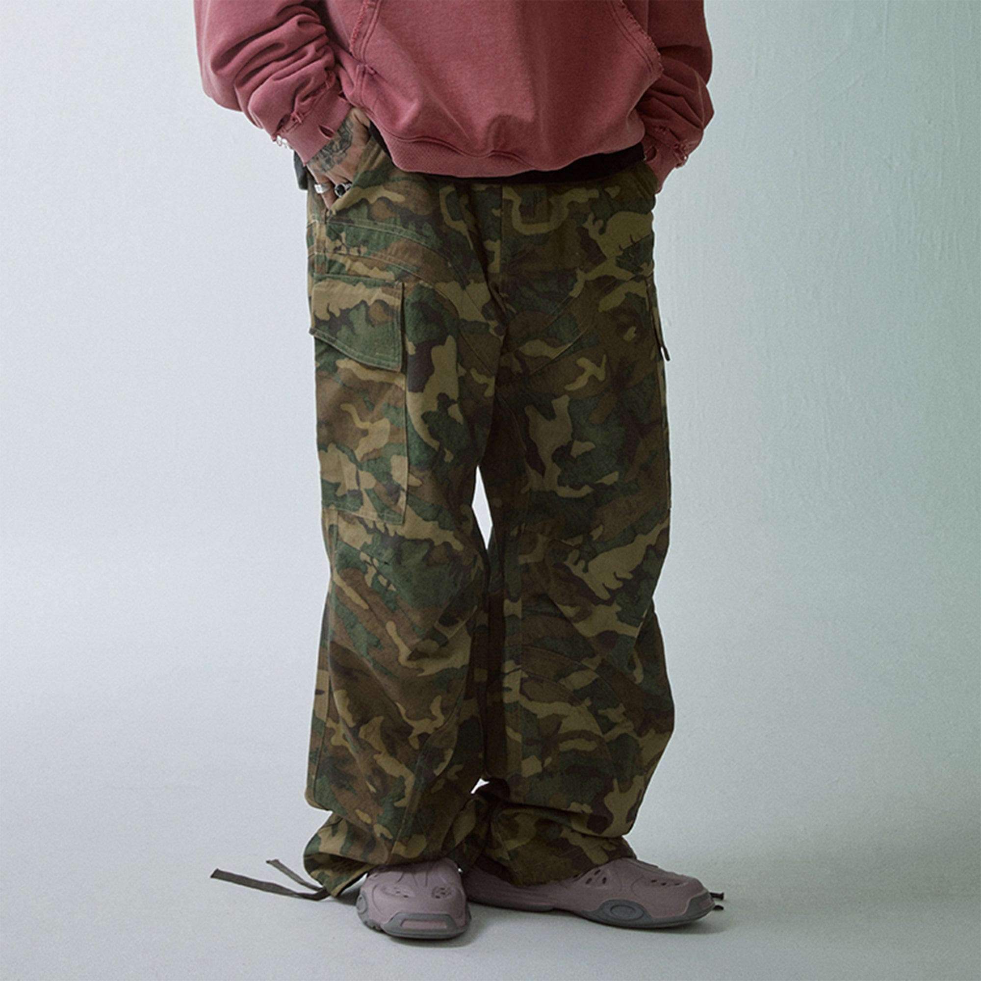F2CE Wide-Leg Draw-String Camo Cargo Pants, premium urban and streetwear designers apparel on PROJECTISR.com, F2CE
