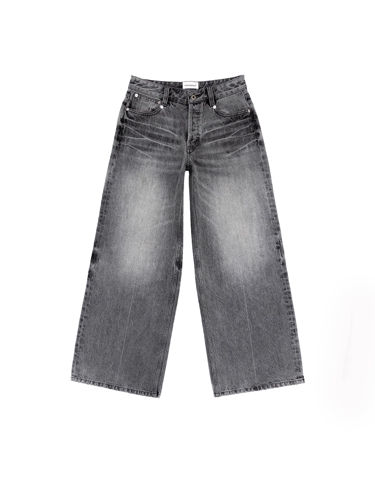 IN EXISTENCE x i Washed Lightning Fade Wide-Leg Jeans Gray, premium urban and streetwear designers apparel on PROJECTISR.com, IN EXISTENCE