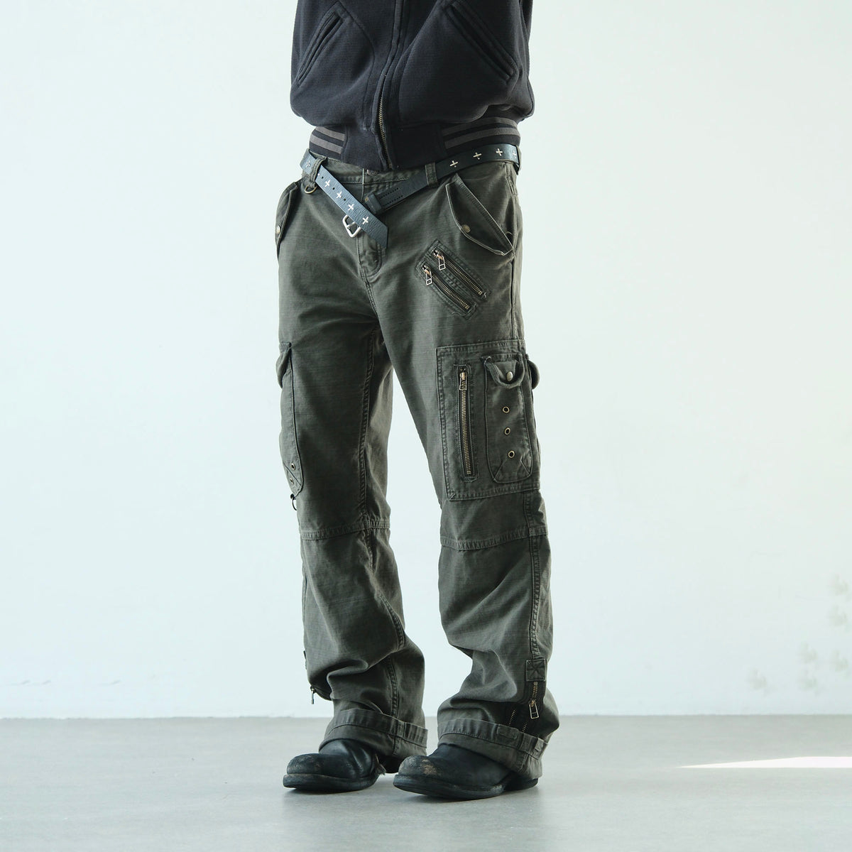 NEIGBORL Retro Multi-Pocket Wide-Leg Cargo Pants