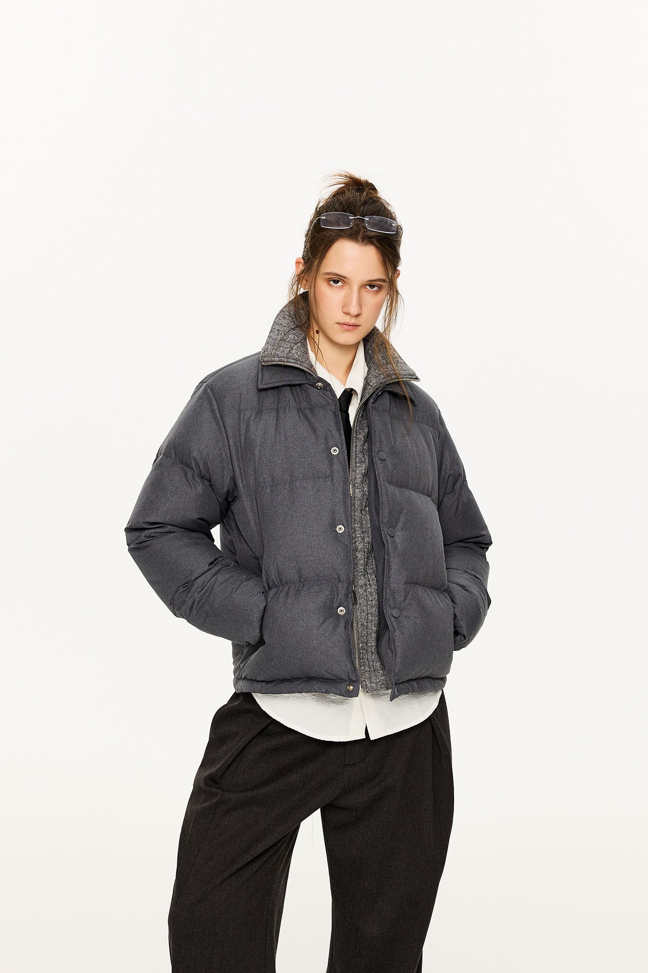 KREATE Faux Layered Cable Knit Puffer Jacket