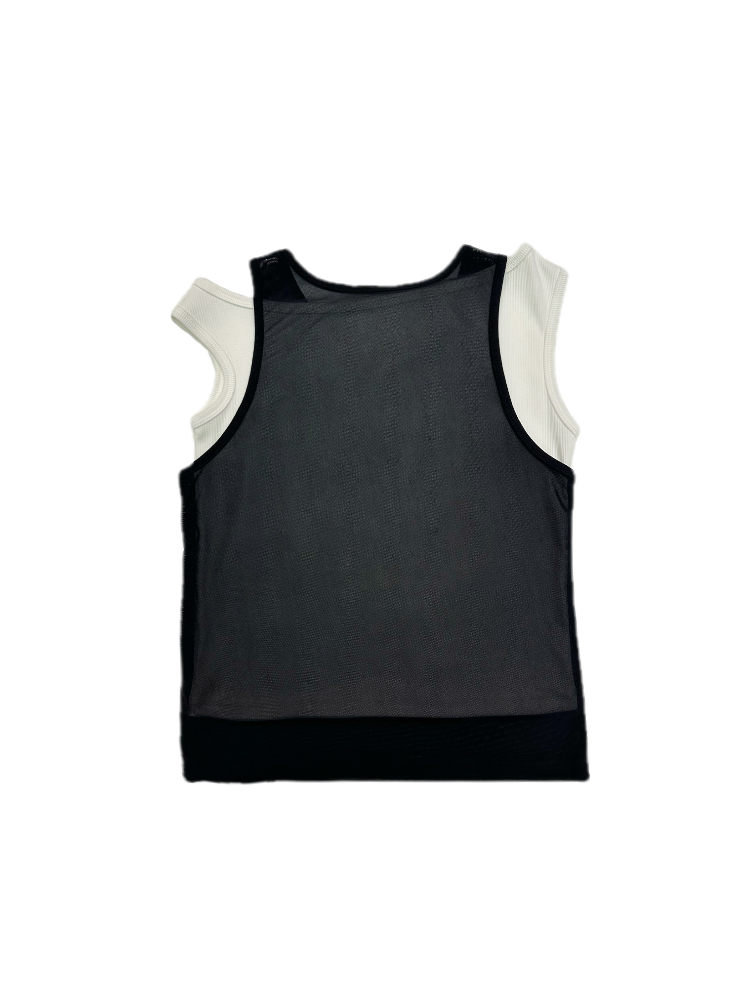 KADAKADA Flocked Bear Mesh One-Shoulder Ribbed Tank Set, premium urban and streetwear designers apparel on PROJECTISR.com, KADAKADA