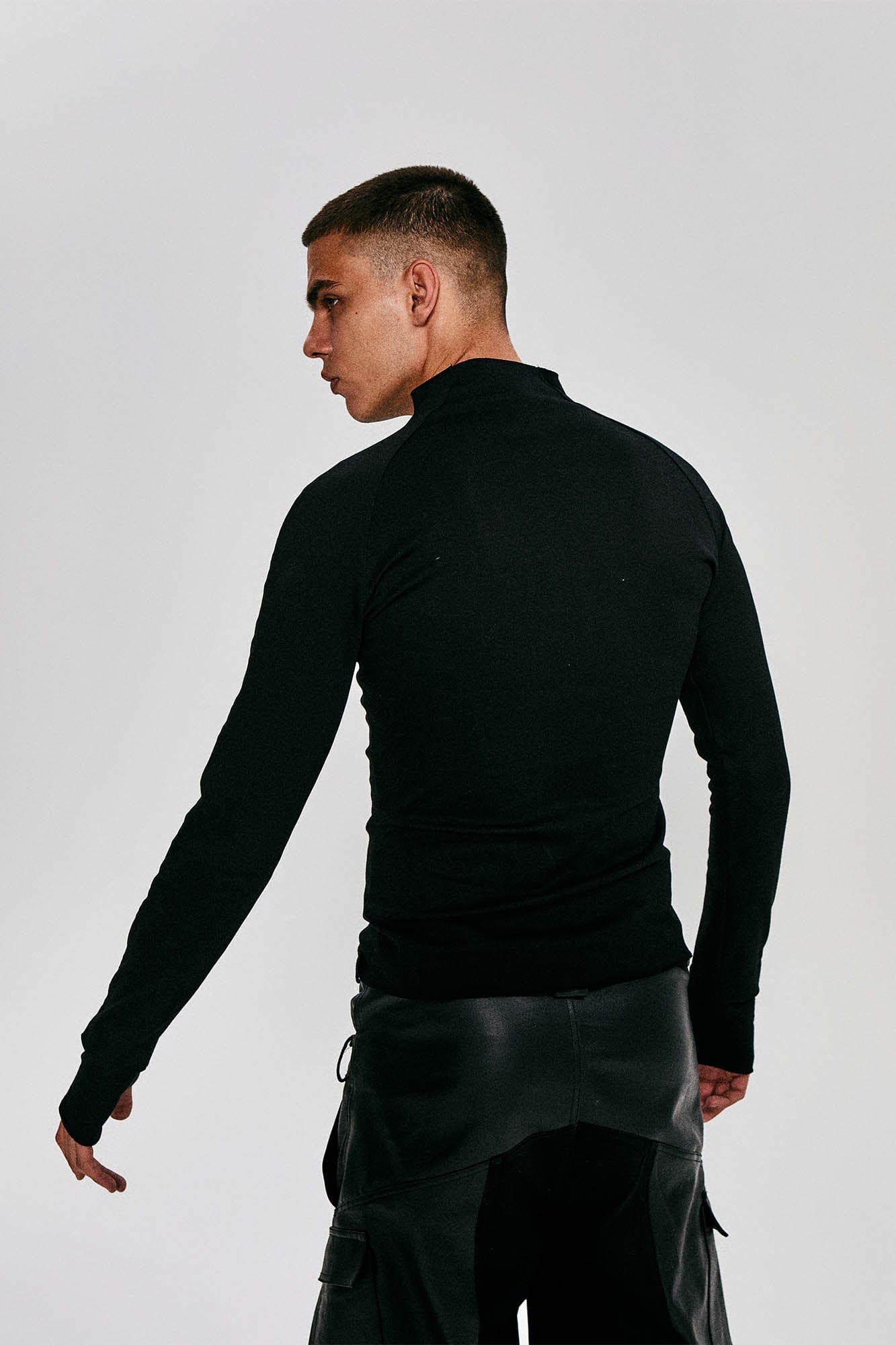 FLYERRER Gothic Script Graphic Asymmetrical Button Long-Sleeve Tee, premium urban and streetwear designers apparel on PROJECTISR.com, FLYERRER