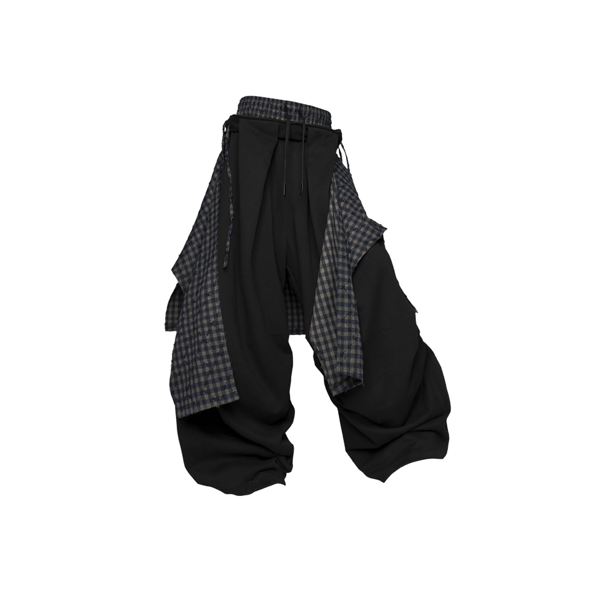 RELABEL Double Waistband Detachable Back Flap Oversized Sweatpants Black