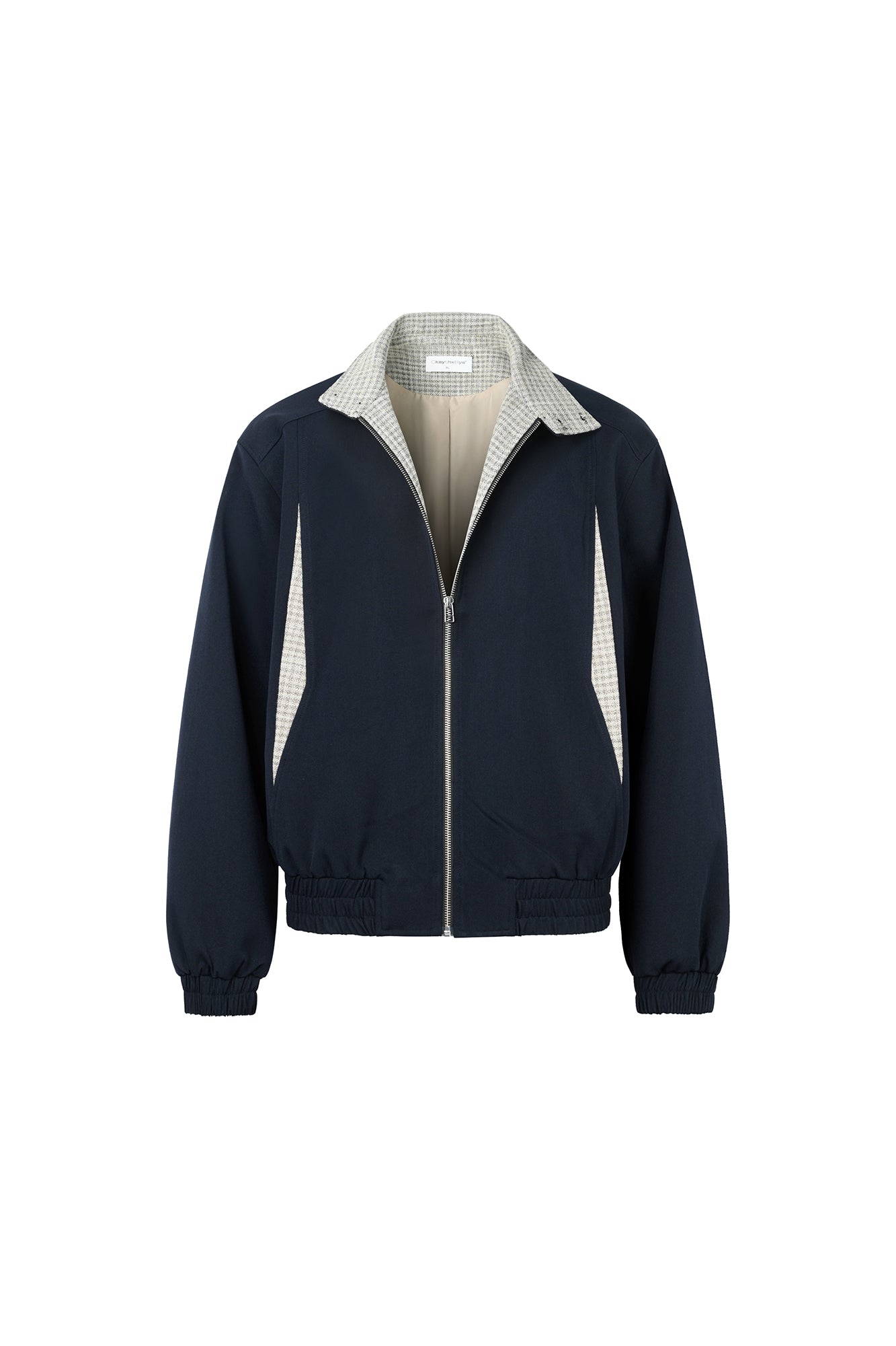 OKAYTHXBYE Checker Paneled Harrington Jacket, premium urban and streetwear designers apparel on PROJECTISR.com, OKAYTHXBYE