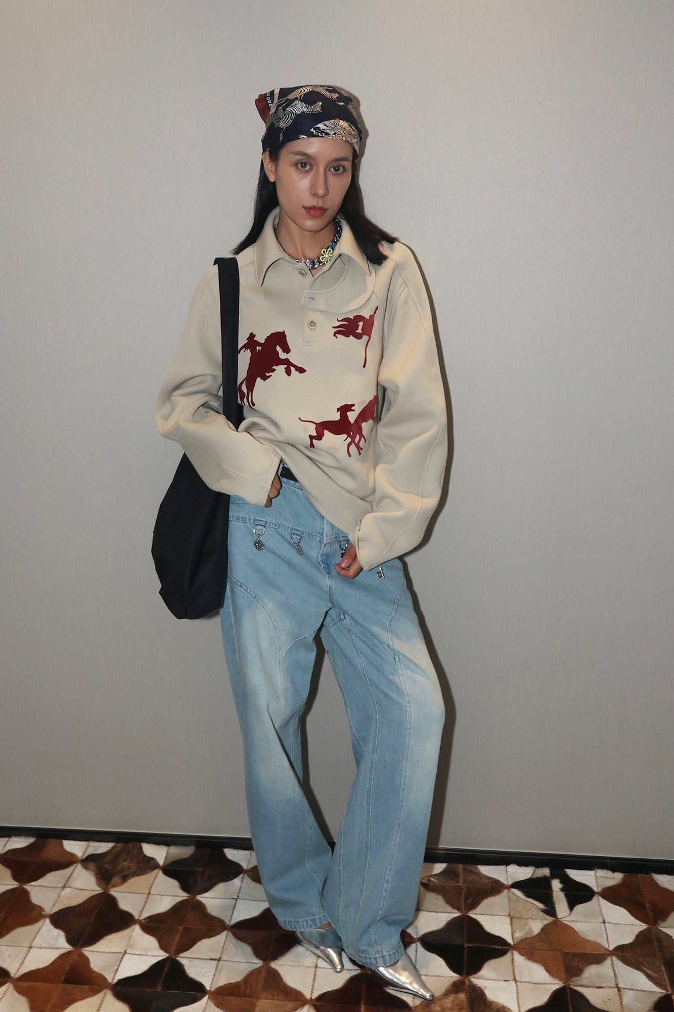 ASSEEN Cowboy Graphic Polo Sweatshirt