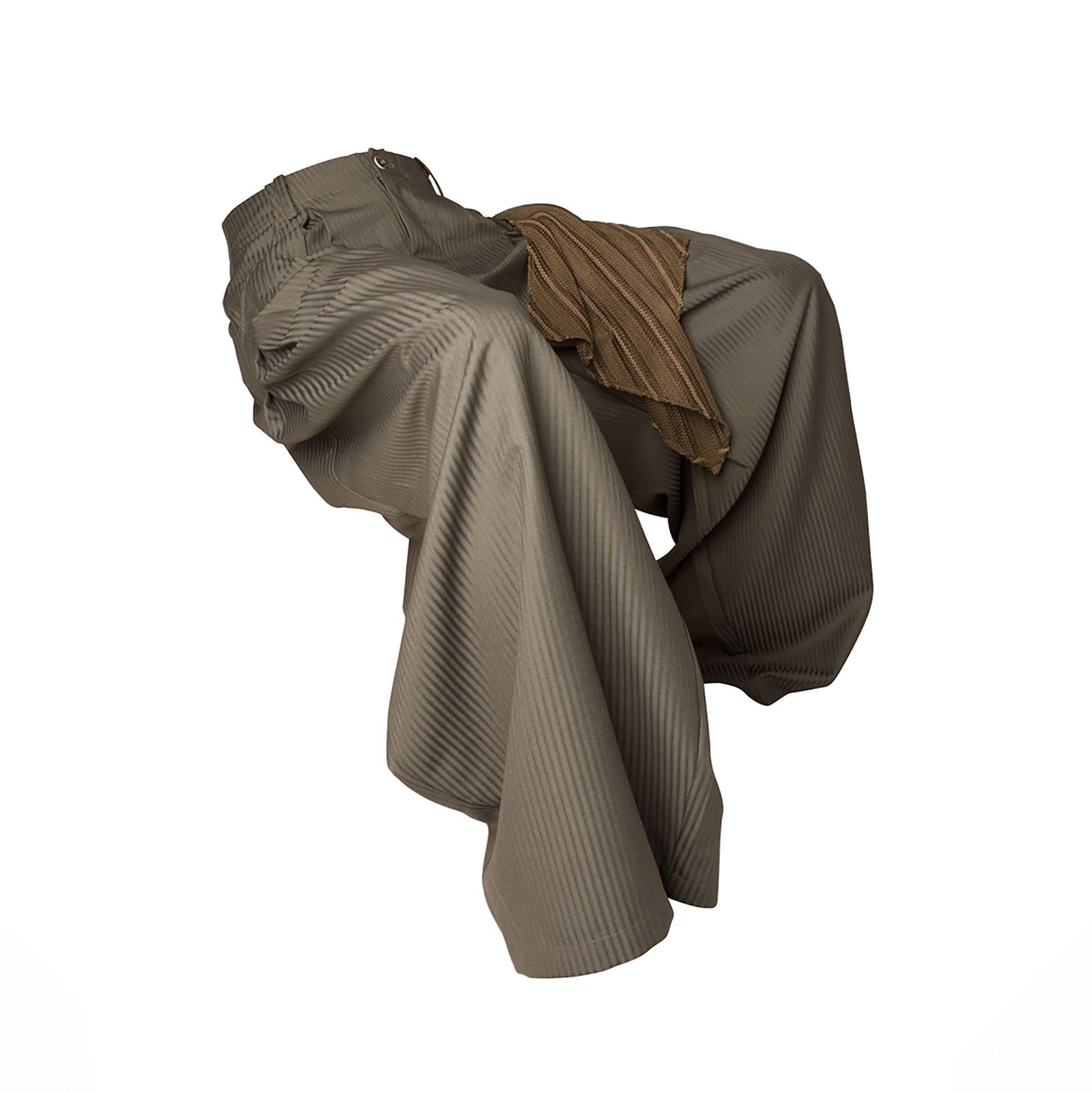 RELABEL Pinstriped Detachable-Scarf Oversized Pants Brown