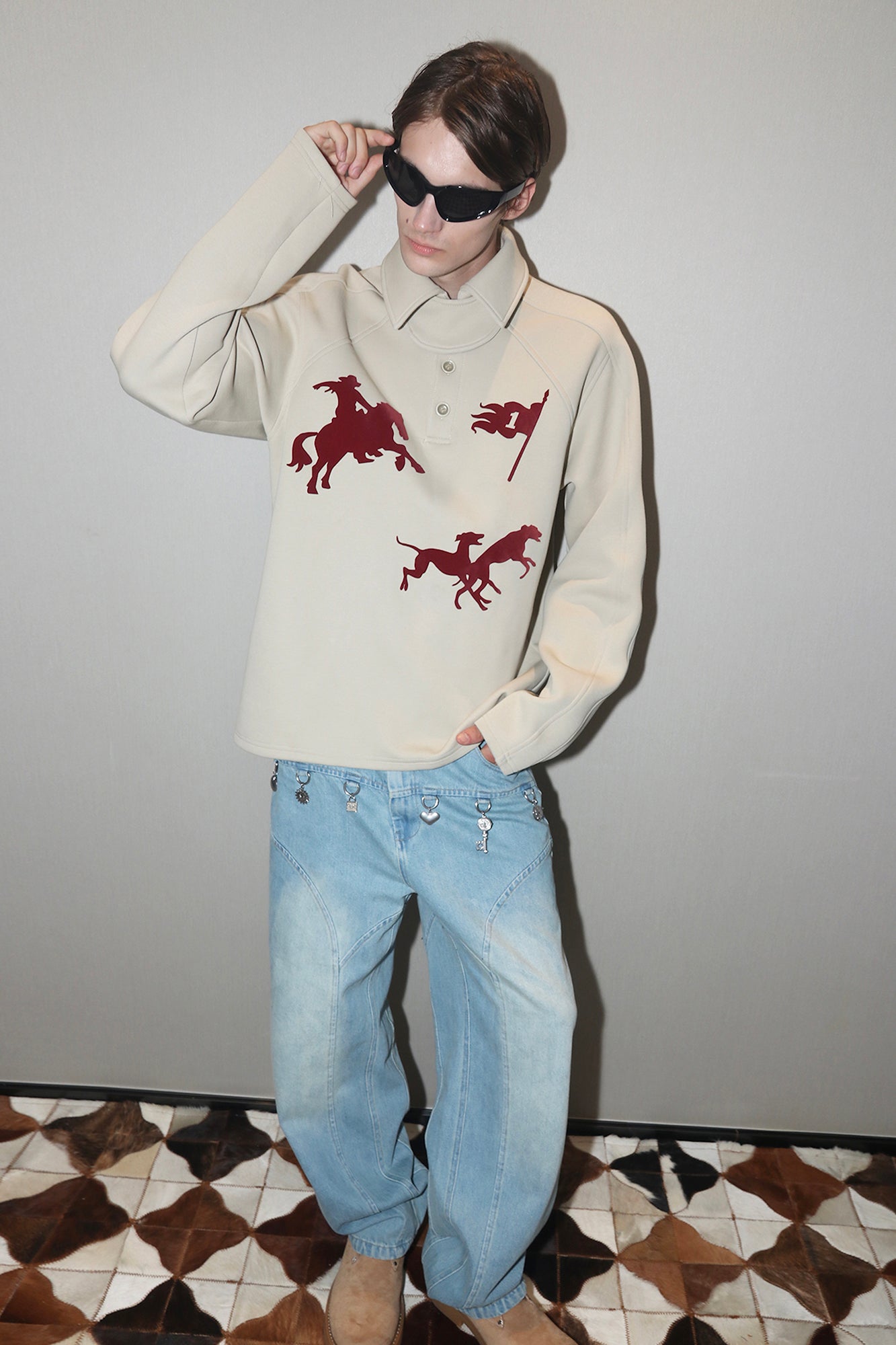 ASSEEN Cowboy Graphic Polo Sweatshirt