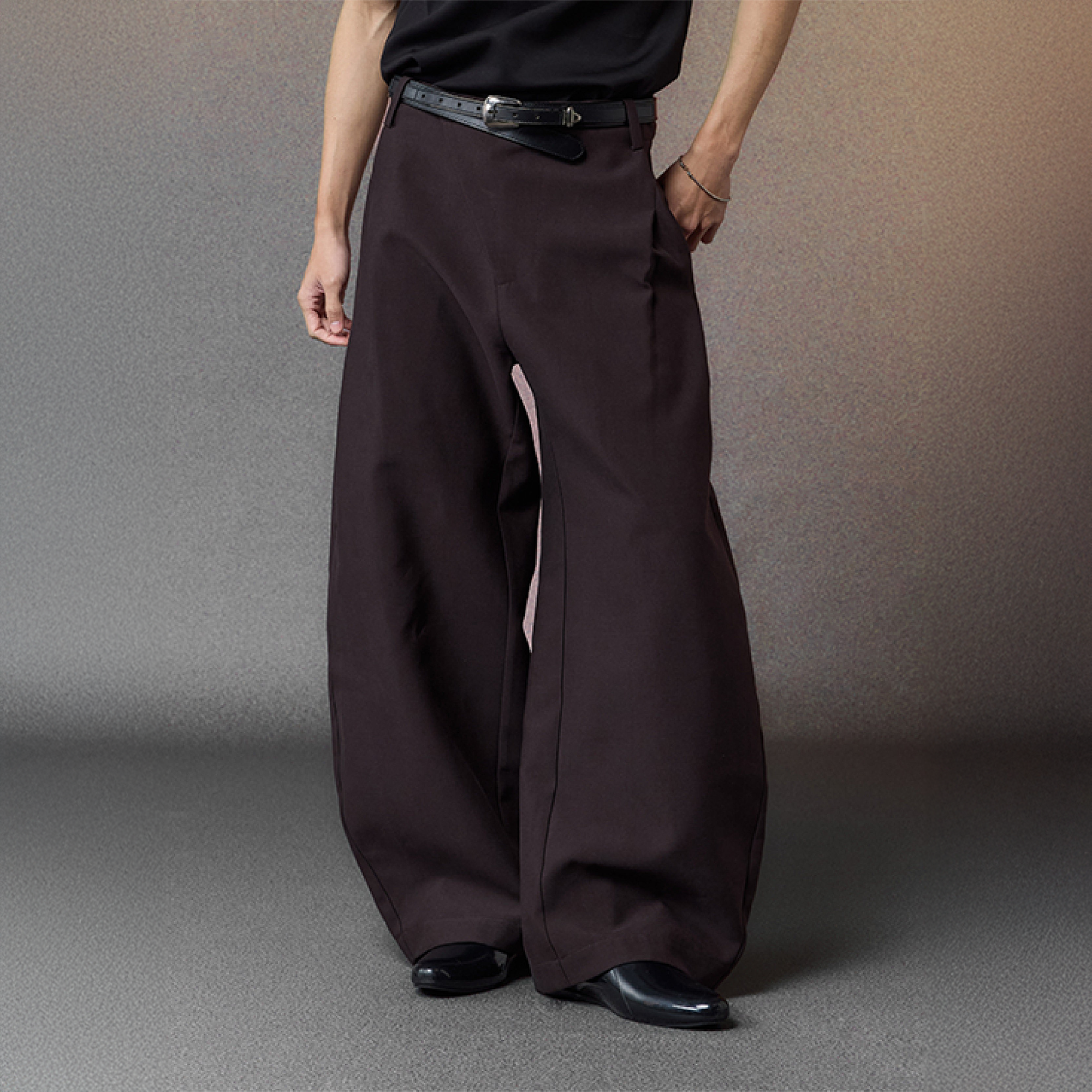 ALVNG AR ANTS Asymmetric Pleated Wool-Blend Wide-Leg Trousers