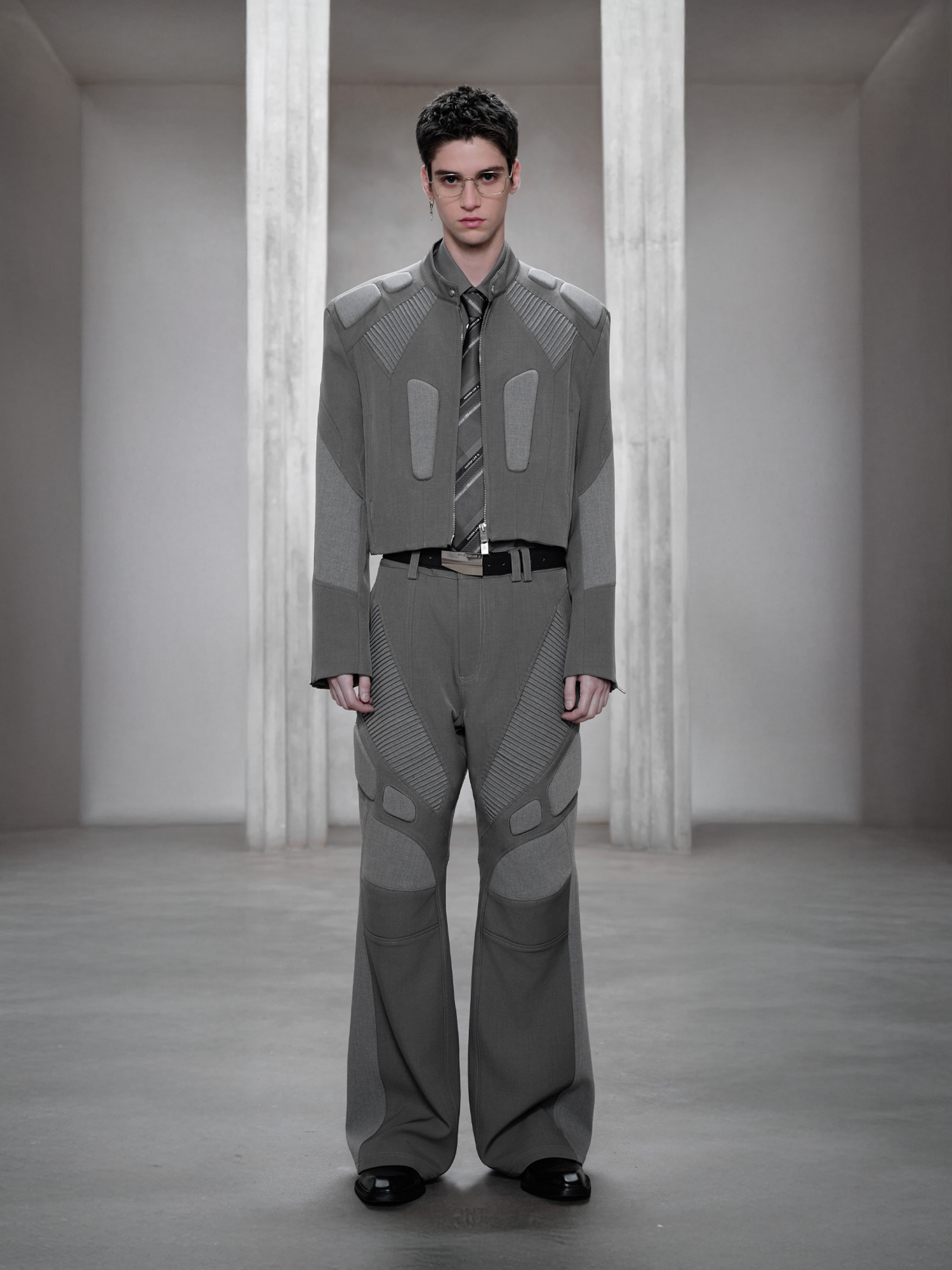FACEONLAB Paneled Armor Padding Straight-Leg Pants