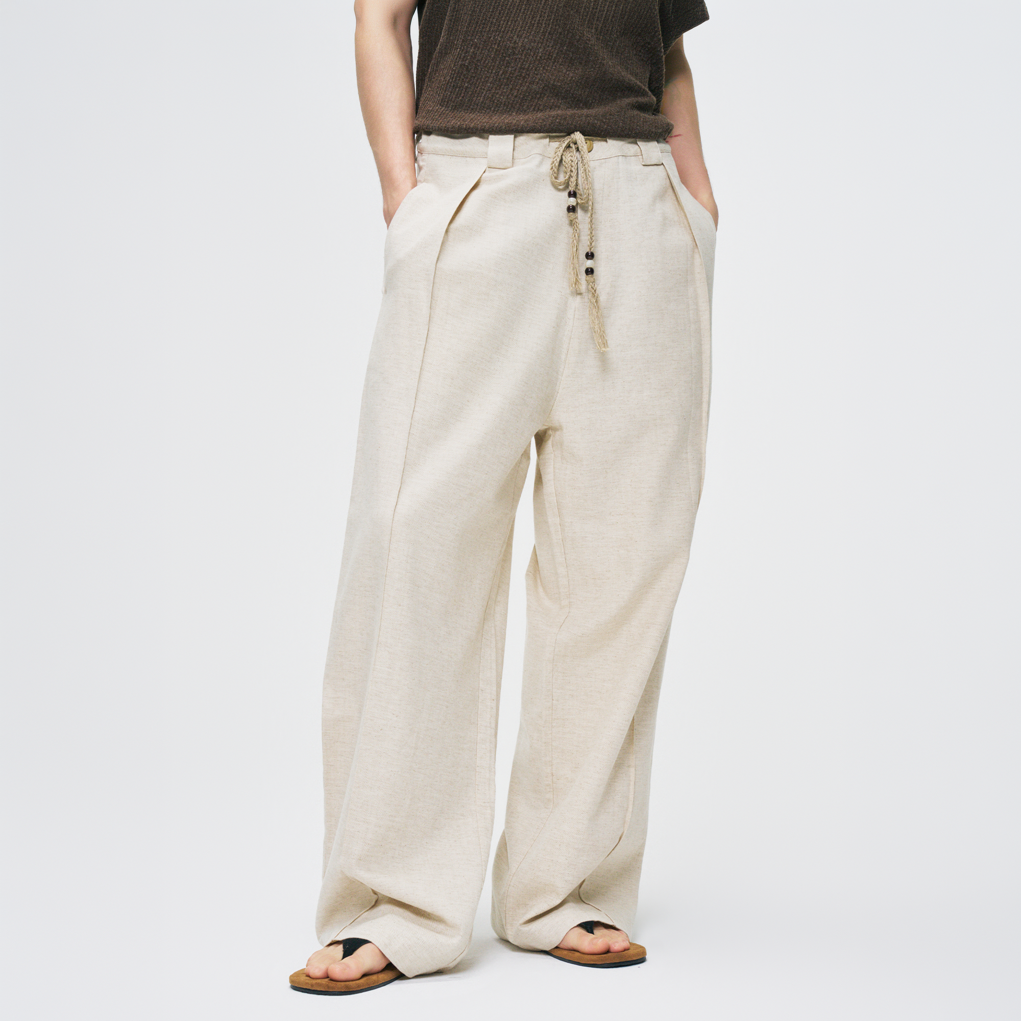 GONGHE REPUB Draped Linen Drawstring Pants