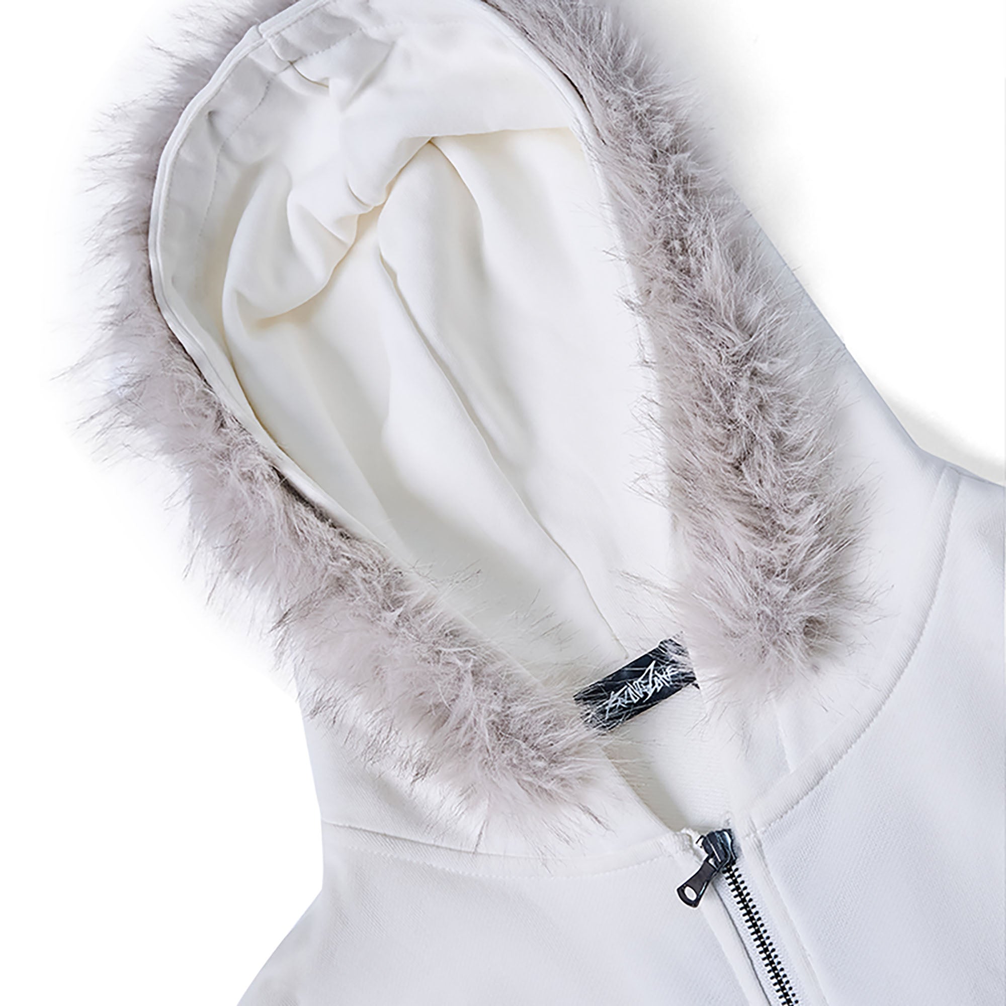 RECOVER ZONE Faux Fur Trim Graphic Zip-Up Hoodie