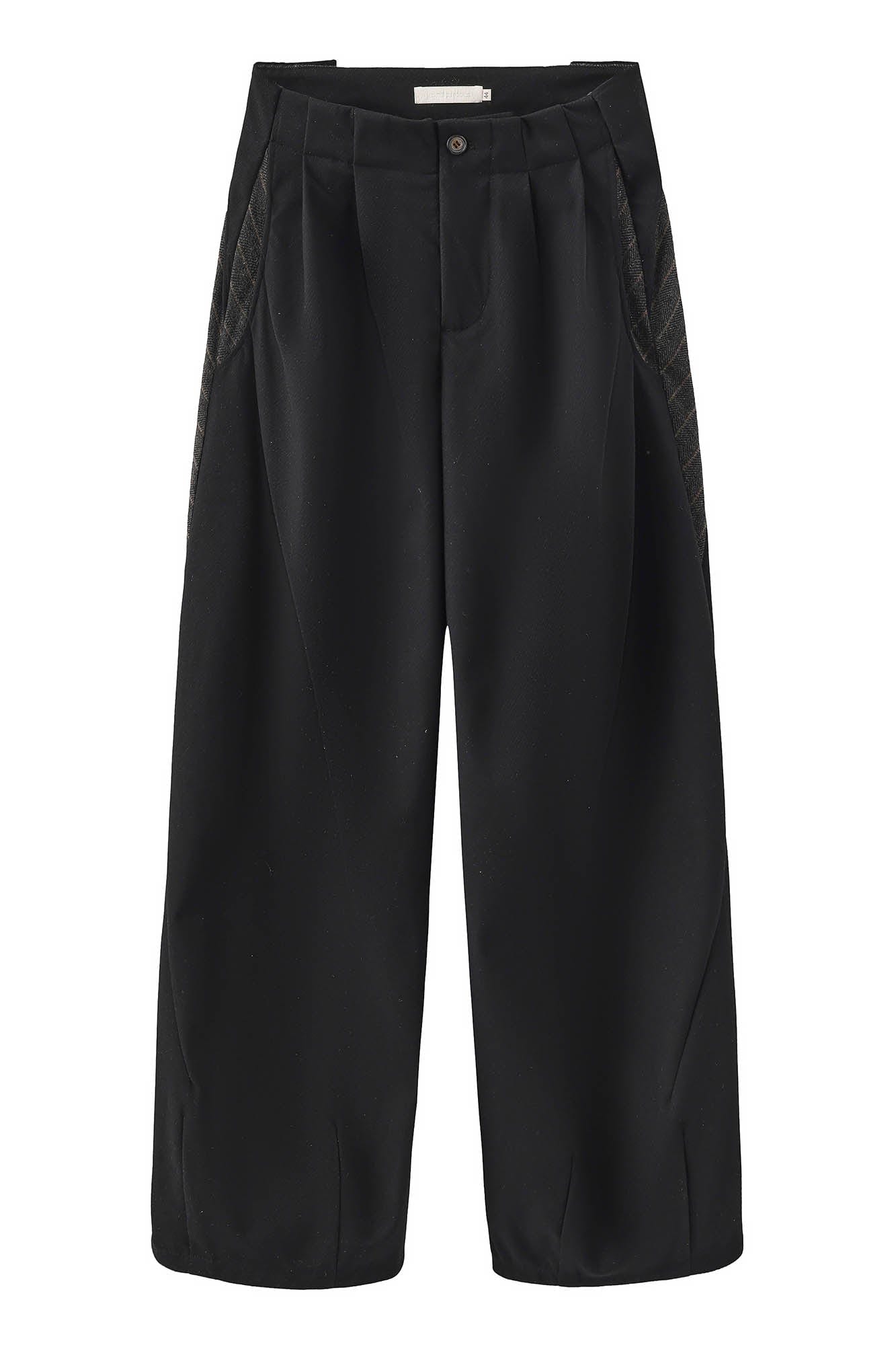 MOITIEDEPETALE Geometric Paneled Pinstripe Pleated Wide-Leg Trousers