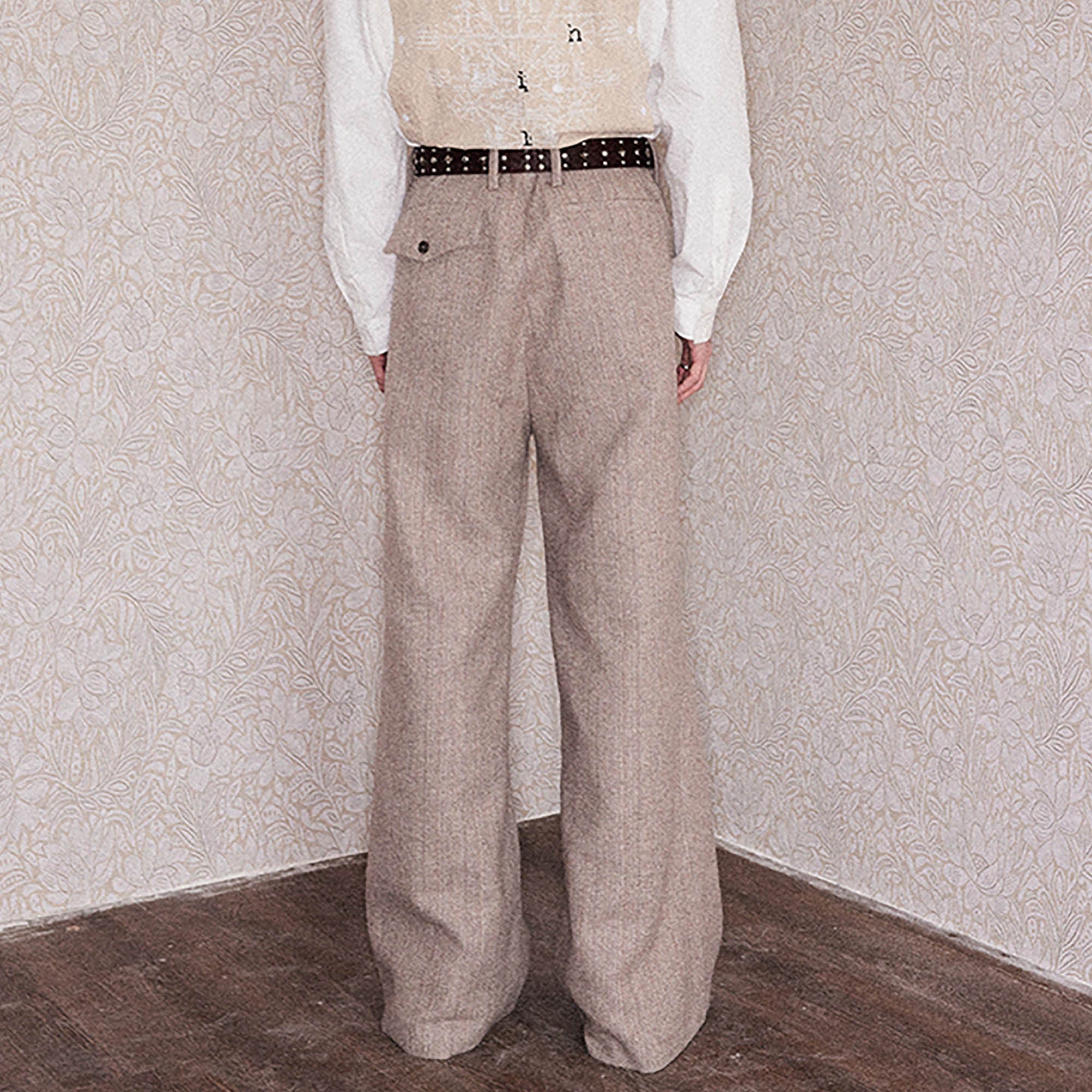 RICHILL Herringbone Hebrew Embroidery Wool-Blended Trousers, premium urban and streetwear designers apparel on PROJECTISR.com, RICHILL