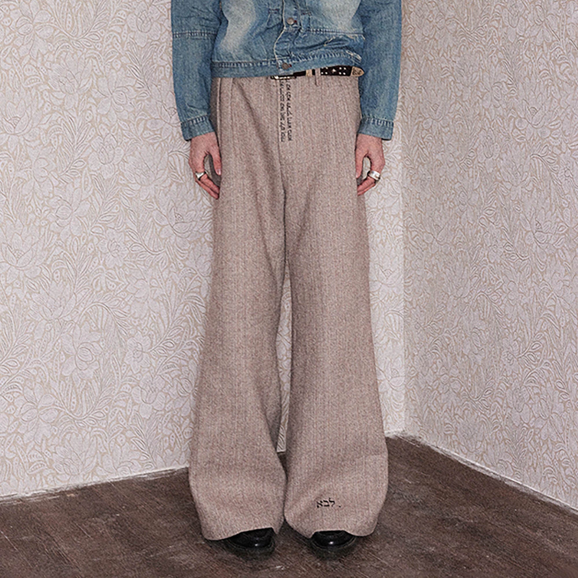 RICHILL Herringbone Hebrew Embroidery Wool-Blended Trousers, premium urban and streetwear designers apparel on PROJECTISR.com, RICHILL