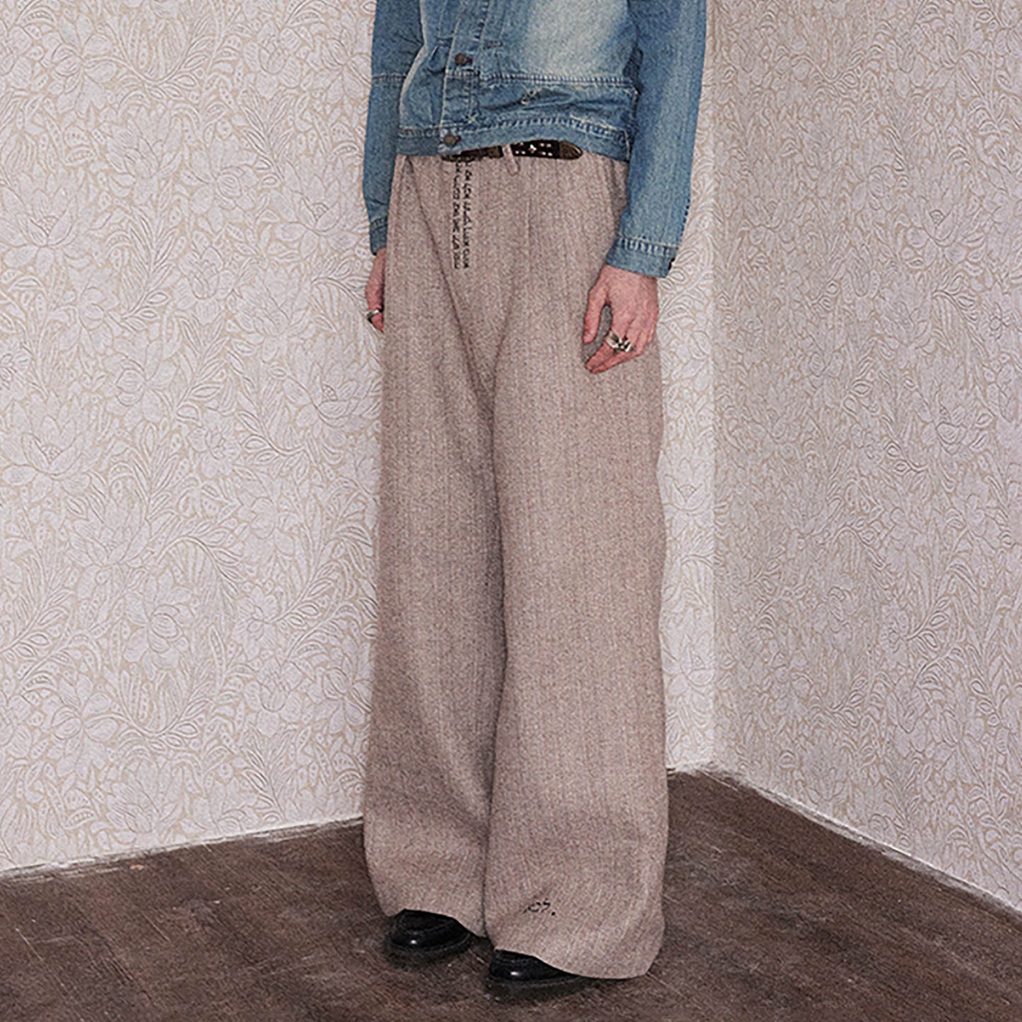 RICHILL Herringbone Hebrew Embroidery Wool-Blended Trousers, premium urban and streetwear designers apparel on PROJECTISR.com, RICHILL