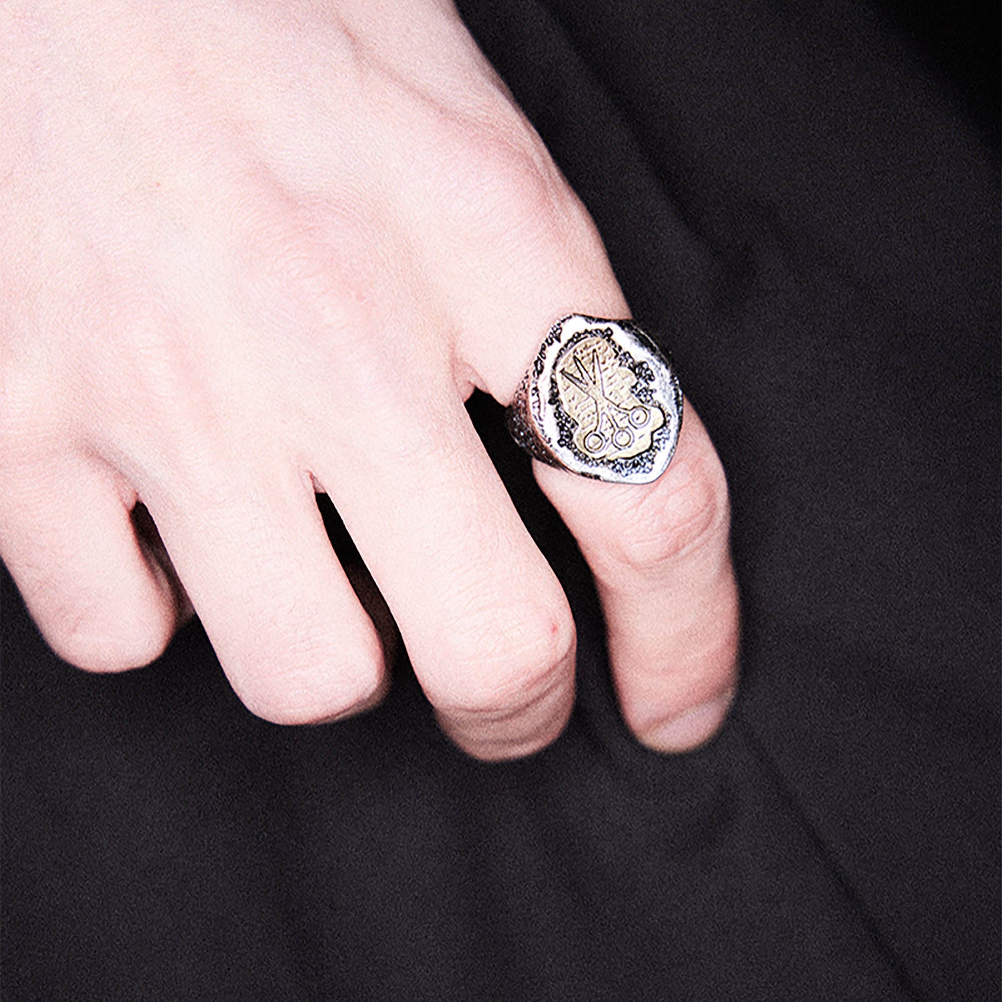 RICHILL Distressed Scissors Engraved Ring, premium urban and streetwear designers apparel on PROJECTISR.com, RICHILL