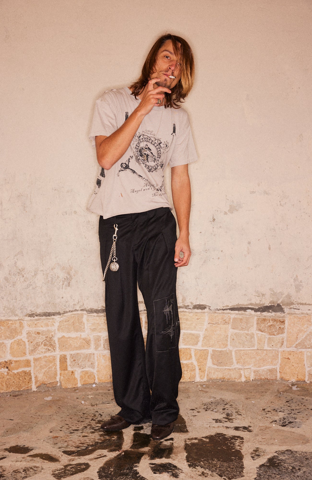 RICHILL Abstract Stitch Patch Wide-Leg Wool Trousers, premium urban and streetwear designers apparel on PROJECTISR.com, RICHILL