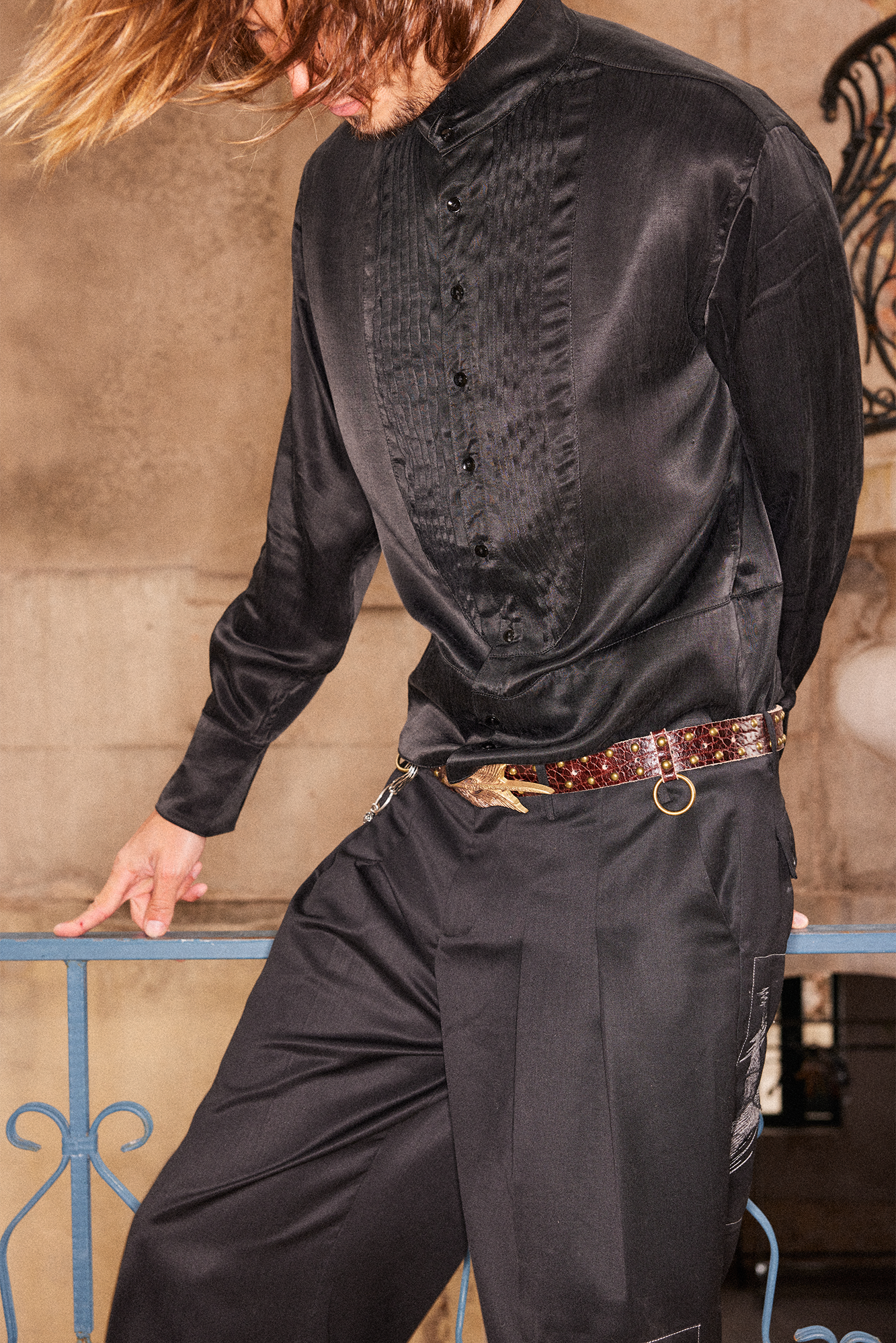 RICHILL Stand-Collar Pintuck Shirt, premium urban and streetwear designers apparel on PROJECTISR.com, RICHILL