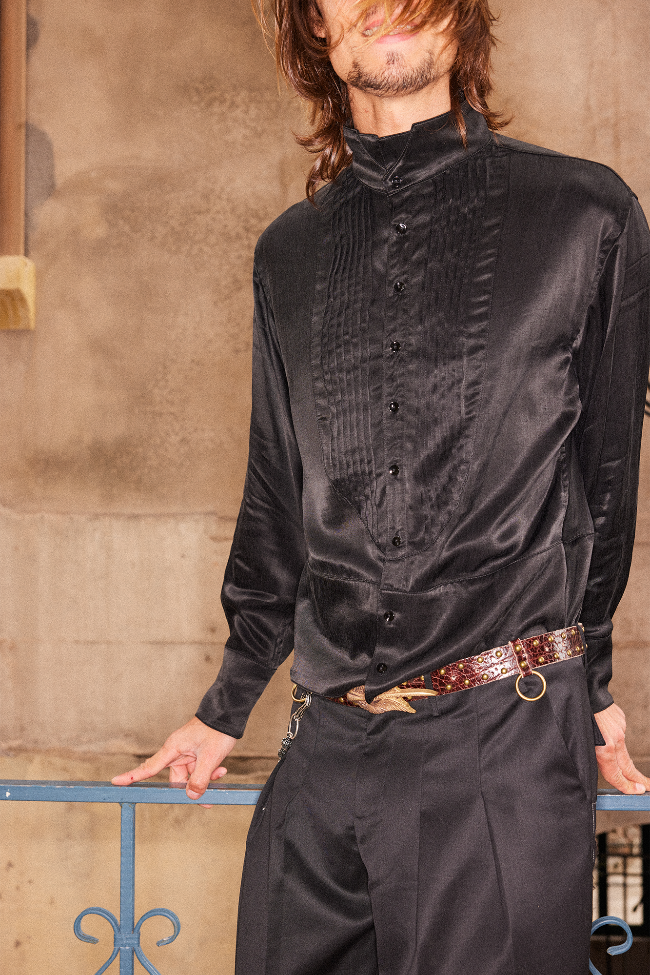 RICHILL Stand-Collar Pintuck Shirt, premium urban and streetwear designers apparel on PROJECTISR.com, RICHILL
