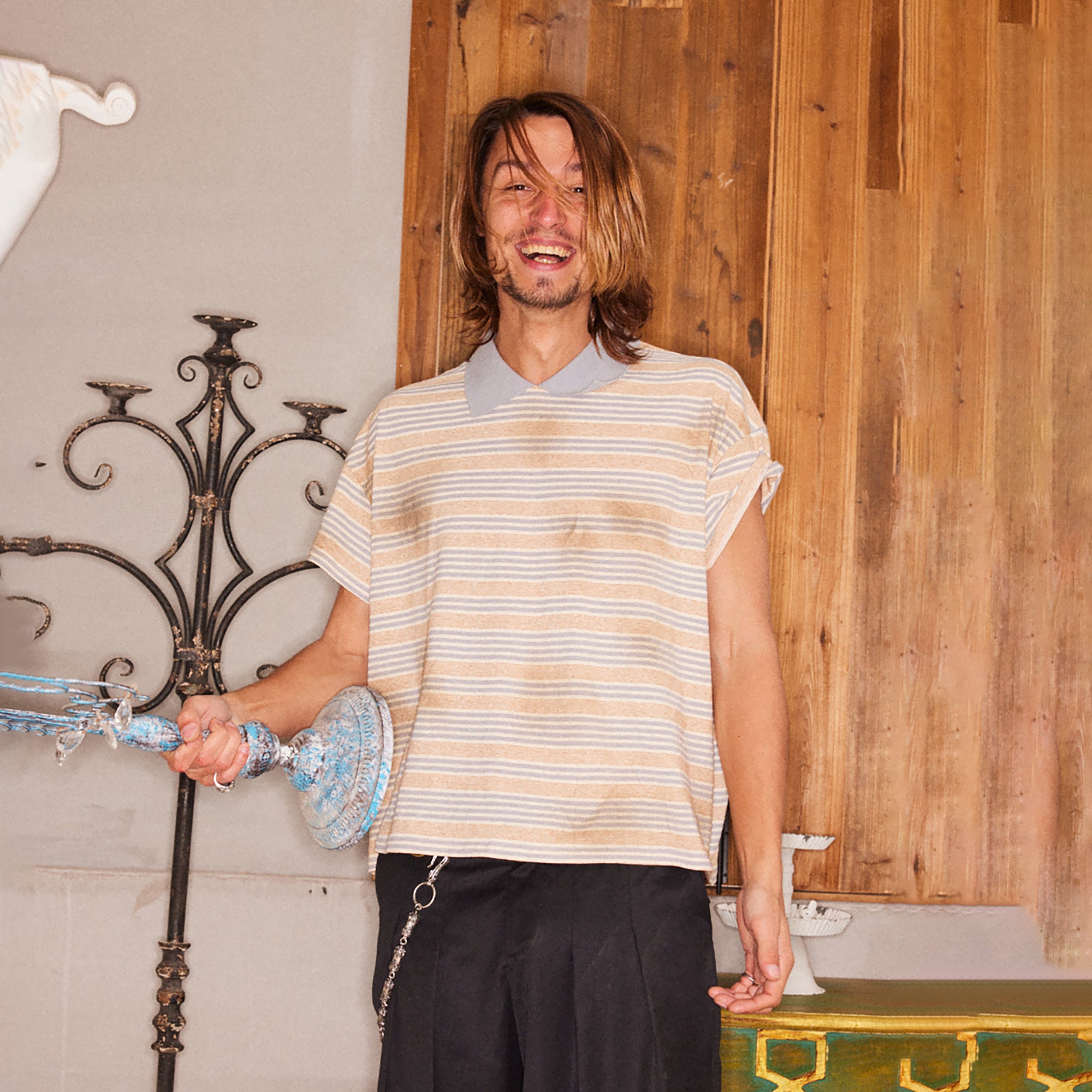 RICHILL Retro Washed Striped Polo Tee