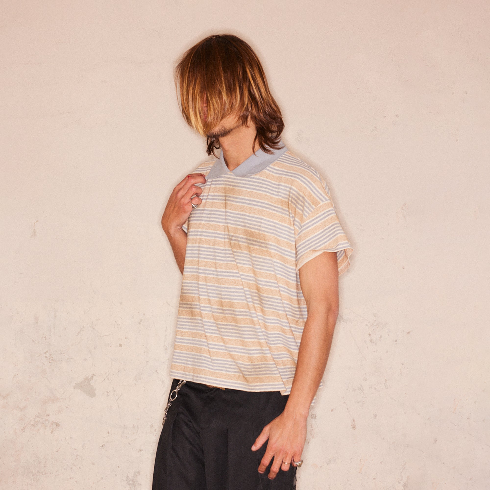 RICHILL Retro Washed Striped Polo Tee, premium urban and streetwear designers apparel on PROJECTISR.com, RICHILL