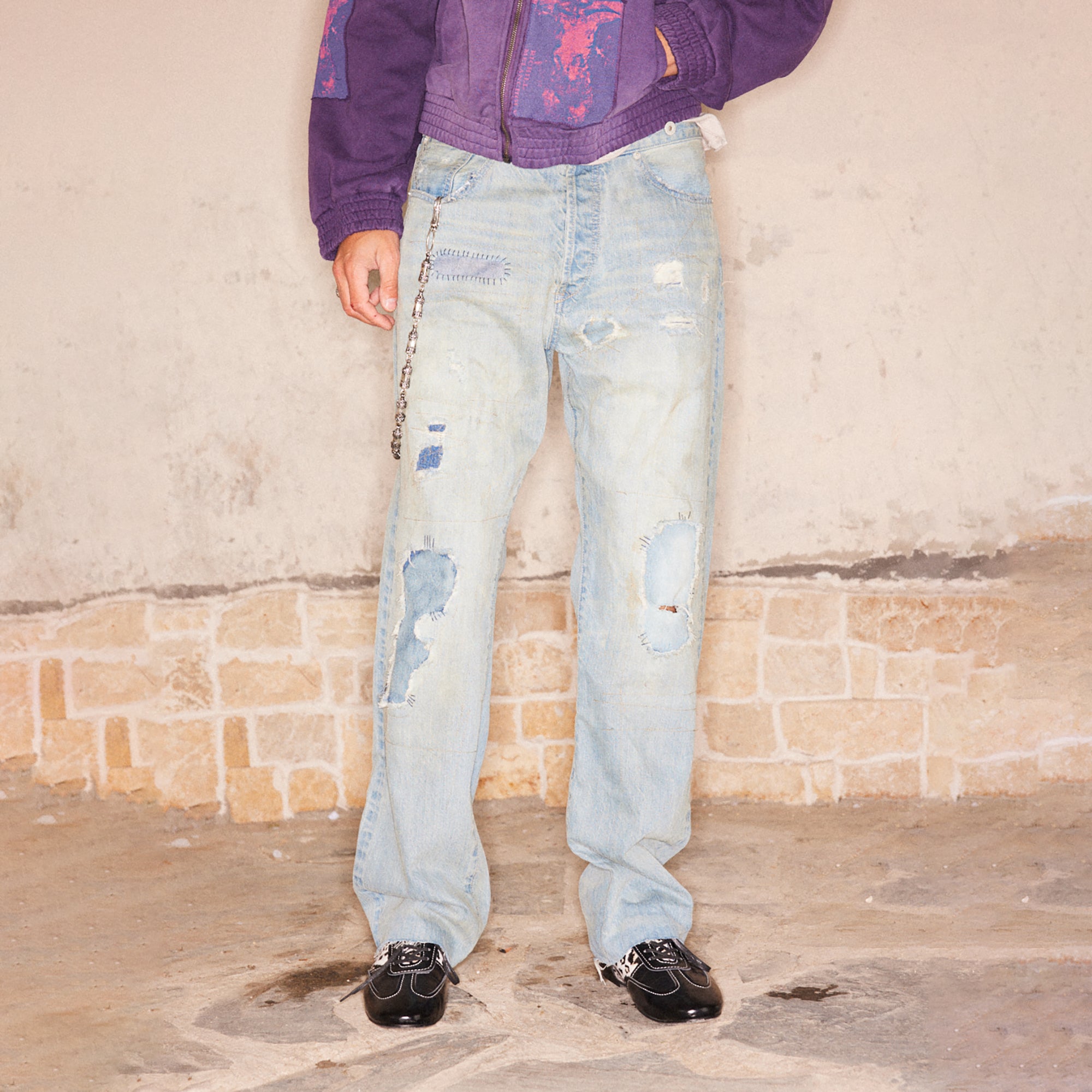 RICHILL Distressed Paneled Washed Straight-Leg Jeans, premium urban and streetwear designers apparel on PROJECTISR.com, RICHILL