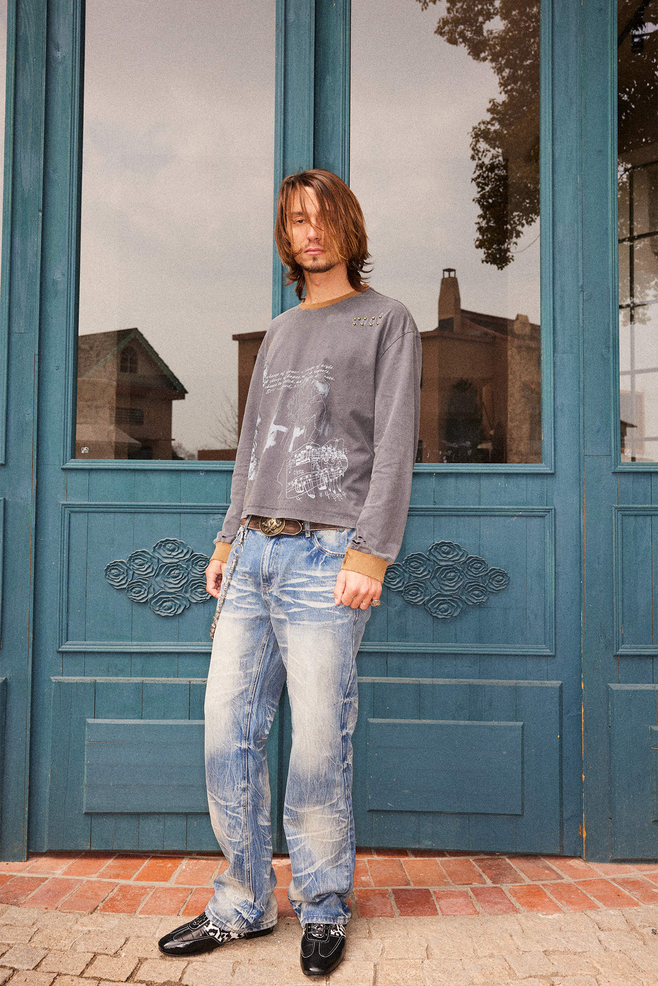 RICHILL Studded Washed Graphic Long-Sleeve Tee, premium urban and streetwear designers apparel on PROJECTISR.com, RICHILL