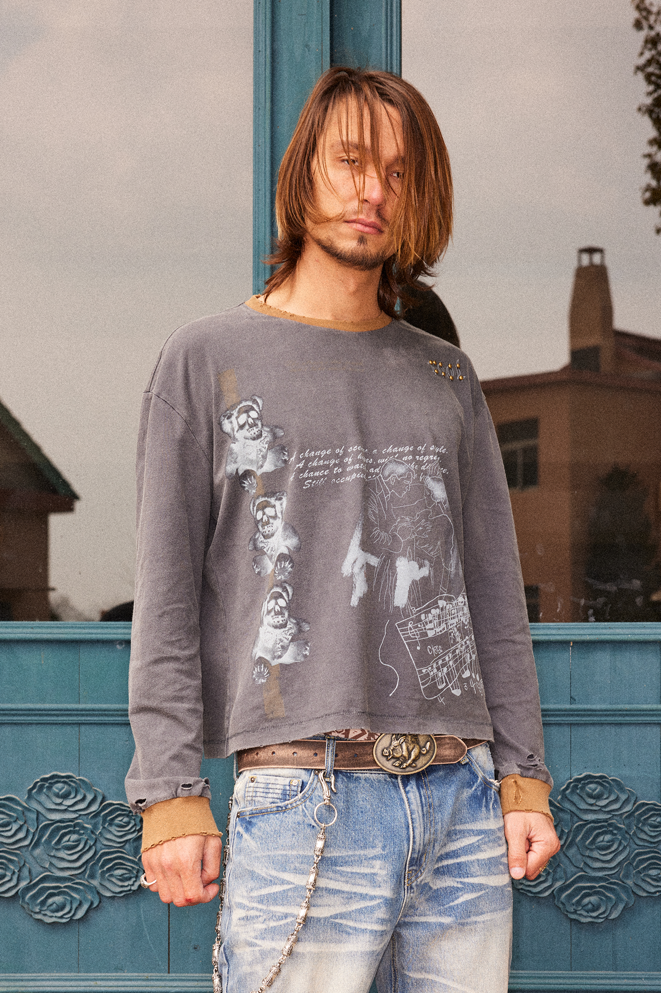 RICHILL Studded Washed Graphic Long-Sleeve Tee, premium urban and streetwear designers apparel on PROJECTISR.com, RICHILL