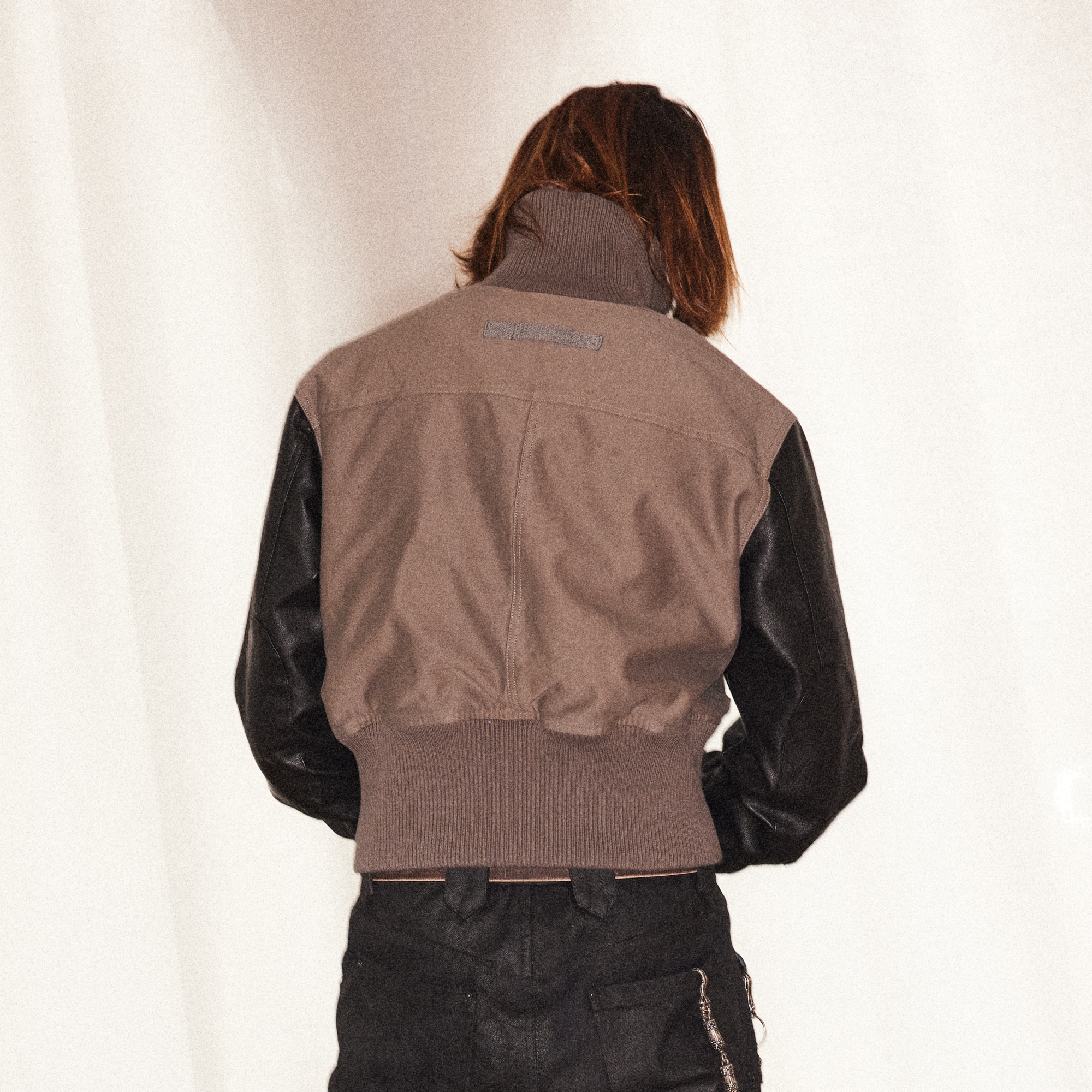 RICHILL Faux Leather Sleeve Rib-Knit Stand-Collar Jacket, premium urban and streetwear designers apparel on PROJECTISR.com, RICHILL