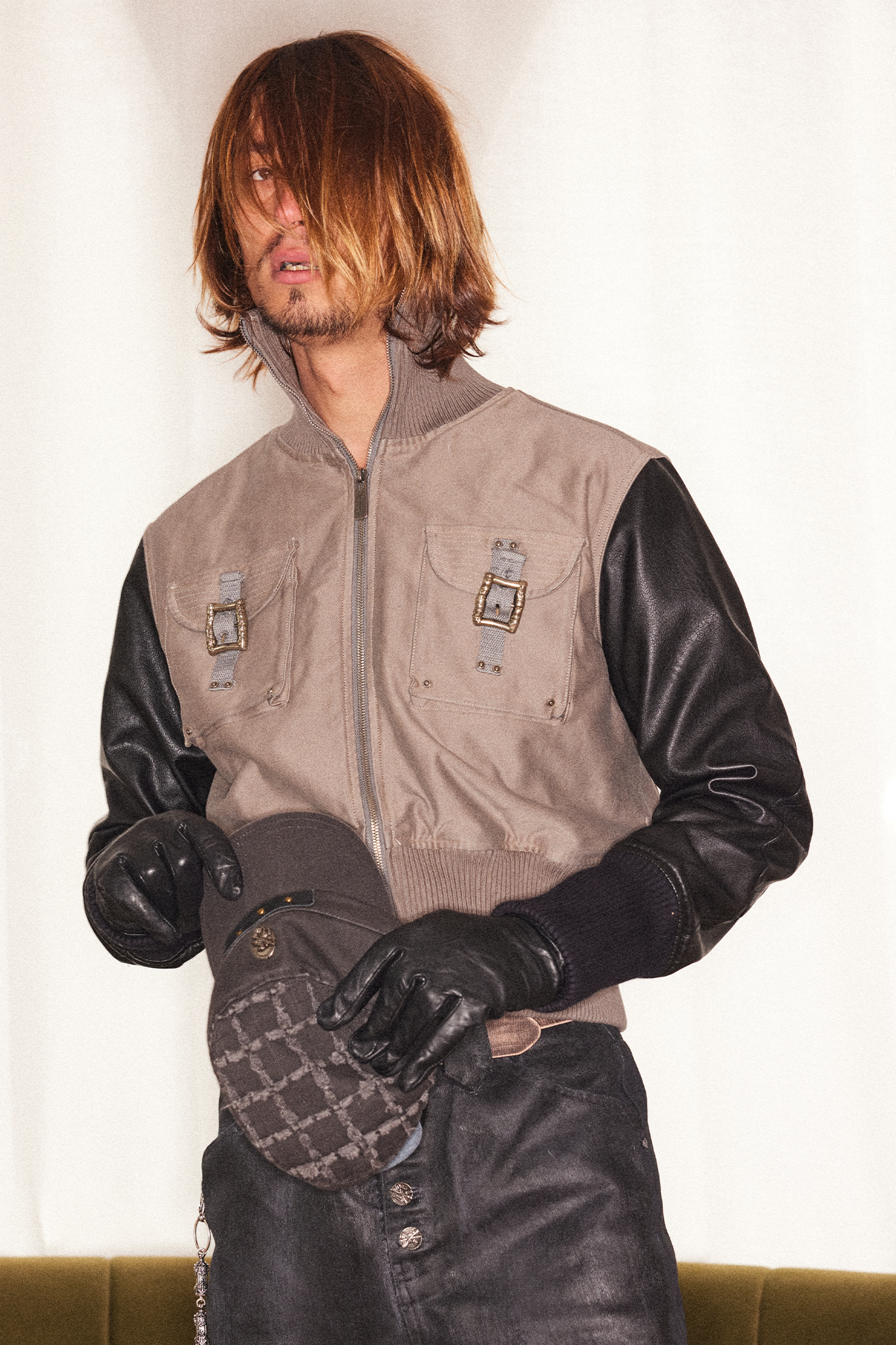RICHILL Faux Leather Sleeve Rib-Knit Stand-Collar Jacket, premium urban and streetwear designers apparel on PROJECTISR.com, RICHILL
