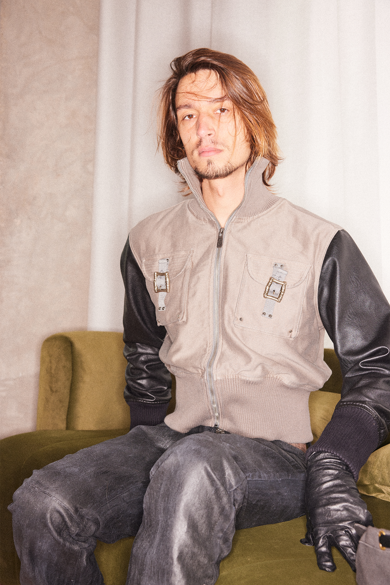 RICHILL Faux Leather Sleeve Rib-Knit Stand-Collar Jacket, premium urban and streetwear designers apparel on PROJECTISR.com, RICHILL