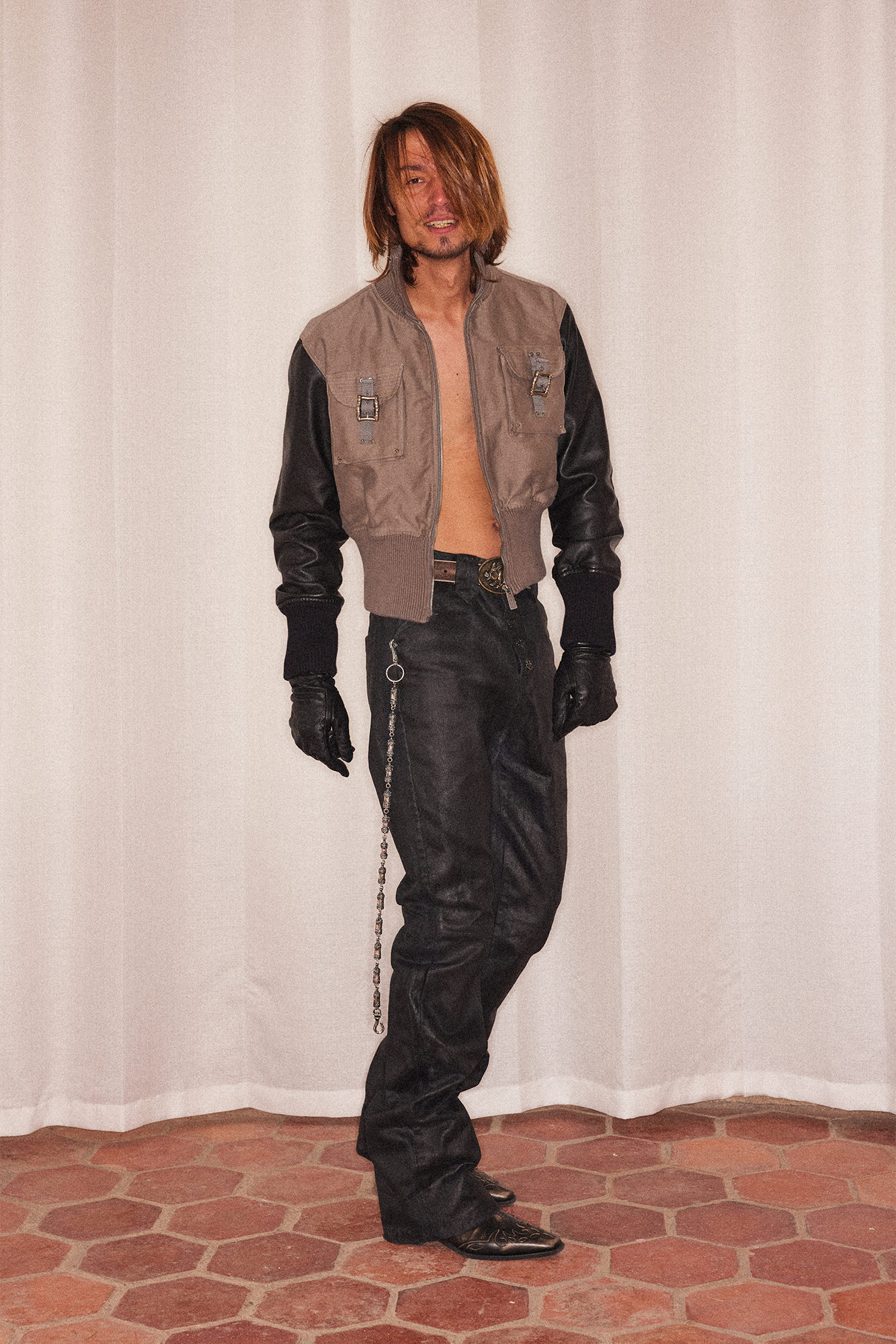 RICHILL Faux Leather Sleeve Rib-Knit Stand-Collar Jacket, premium urban and streetwear designers apparel on PROJECTISR.com, RICHILL