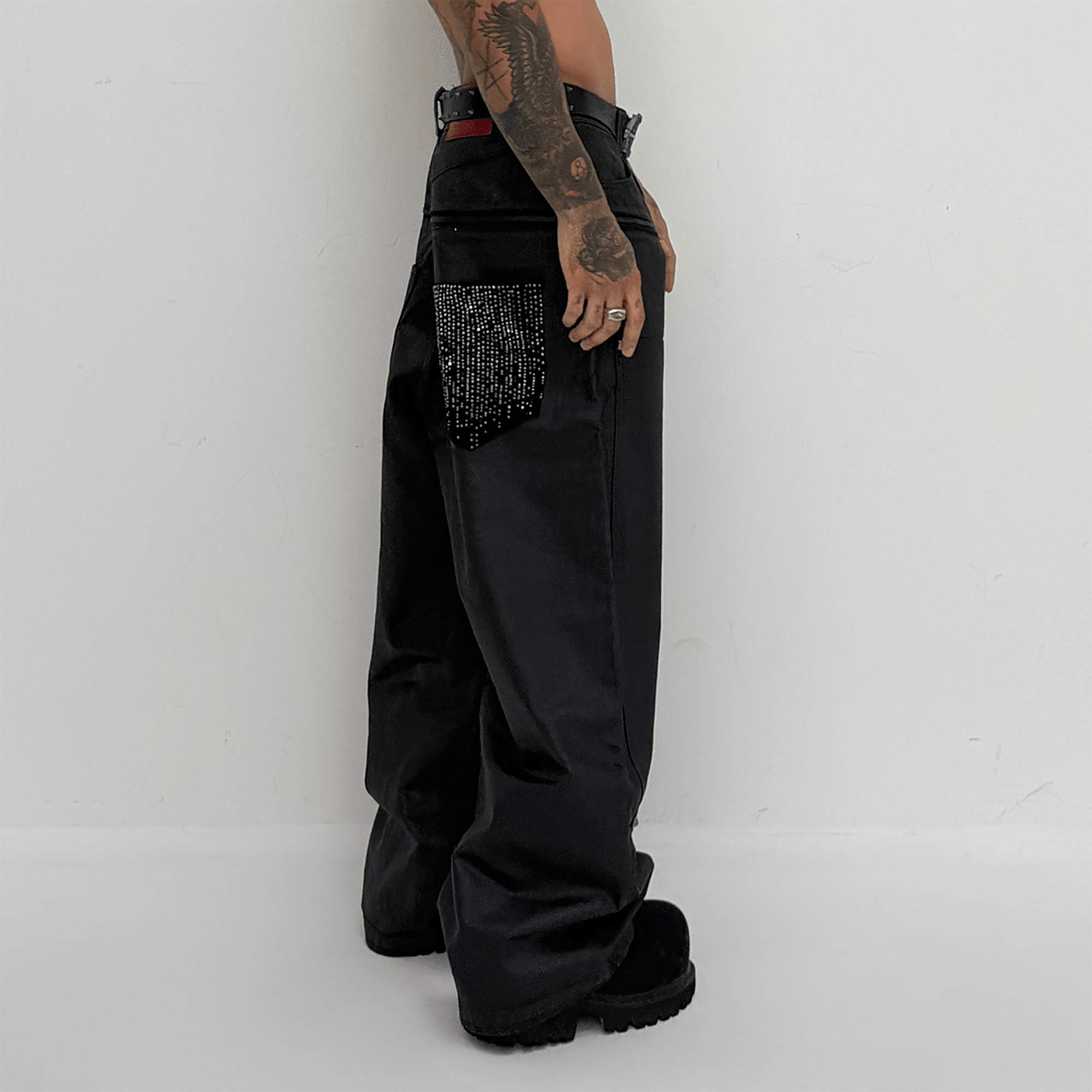 TECNINEGROUP Waxed Double-Knee Diamond Pockets Jeans