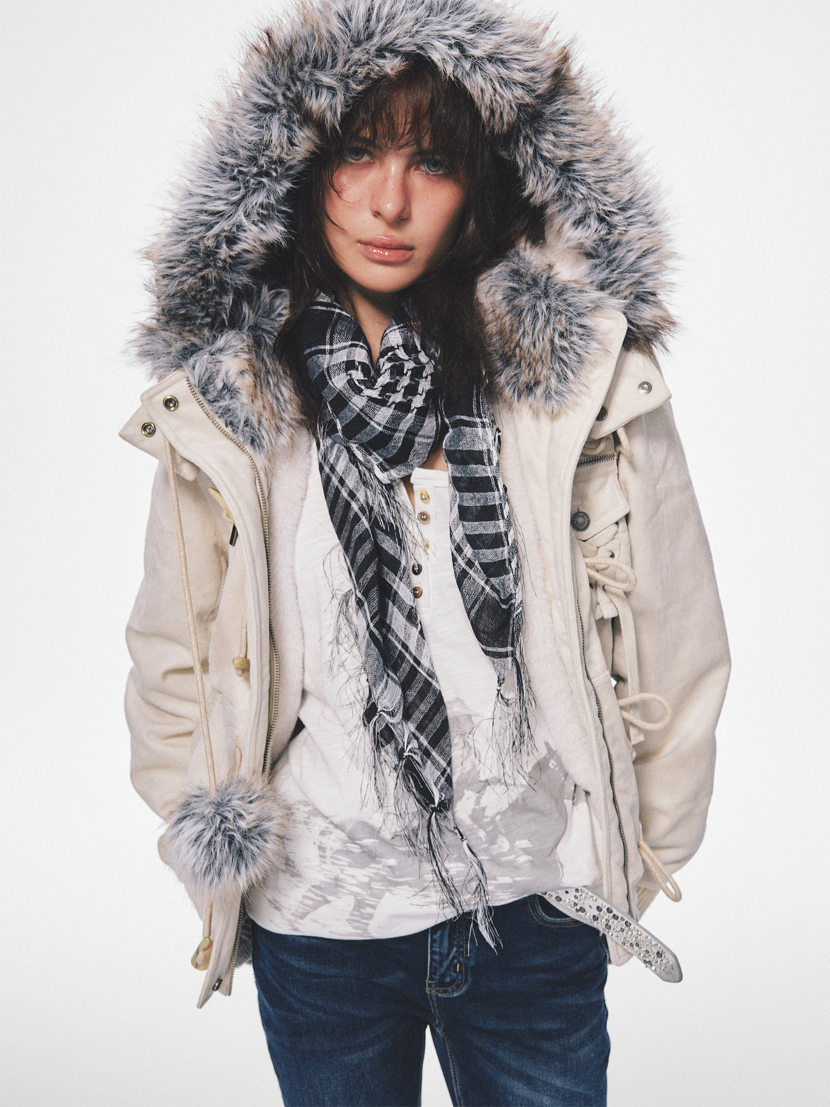 TRECLUB Plaid Frayed Balaclava Scarf, premium urban and streetwear designers apparel on PROJECTISR.com, TRECLUB