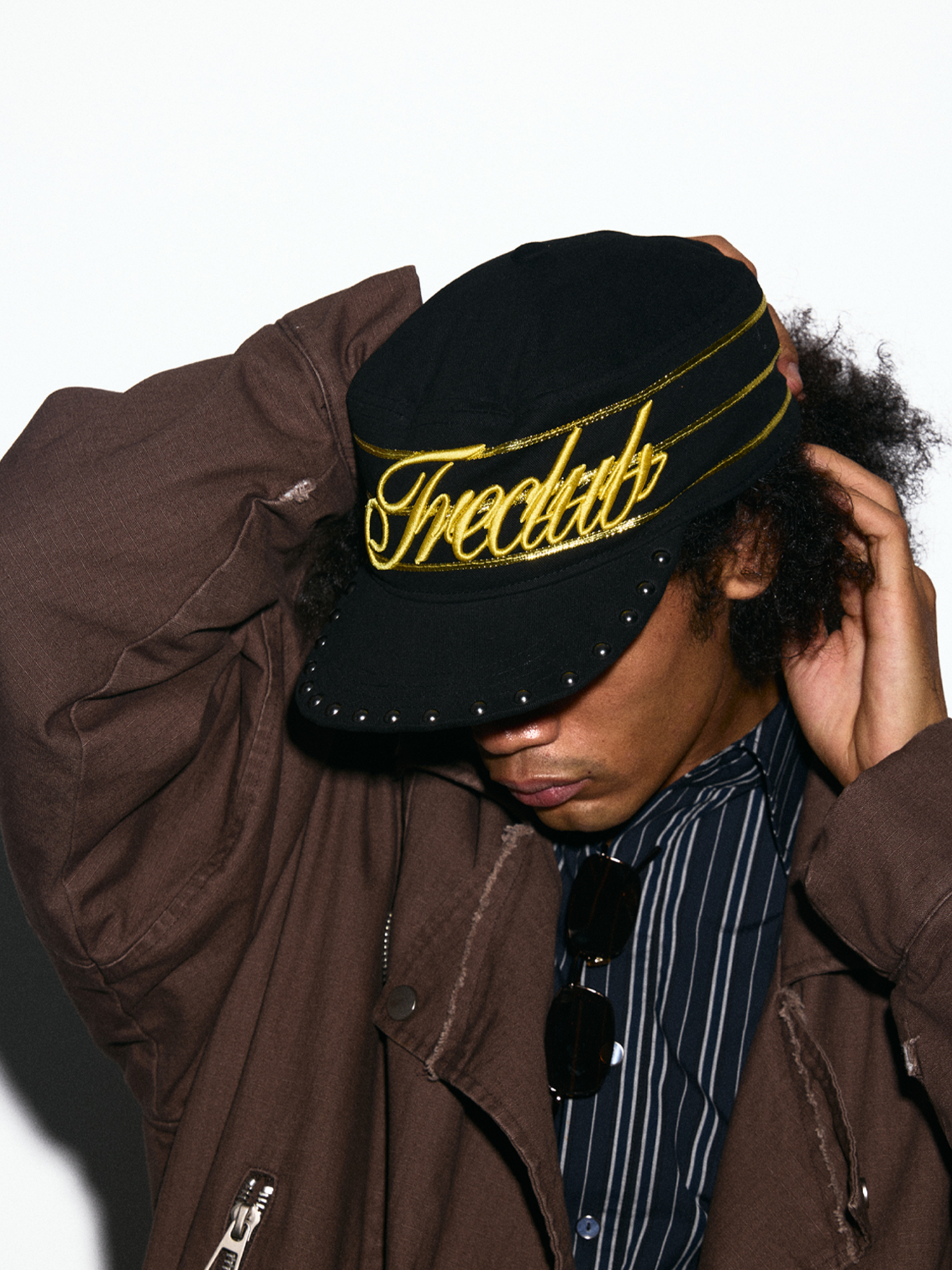 TRECLUB Studded-Brim Embroidered Cap