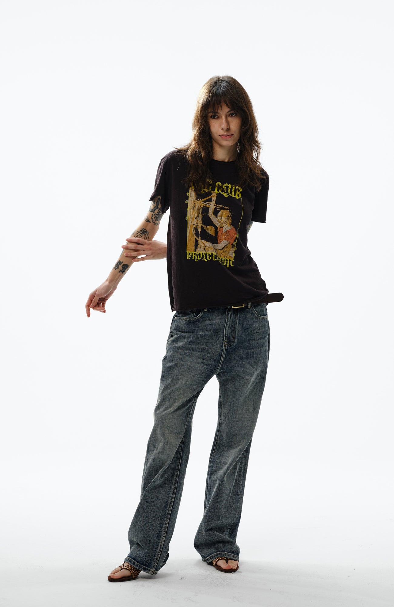 TRECLUB Retro Slub-Wash Straight-Leg Jeans, premium urban and streetwear designers apparel on PROJECTISR.com, TRECLUB