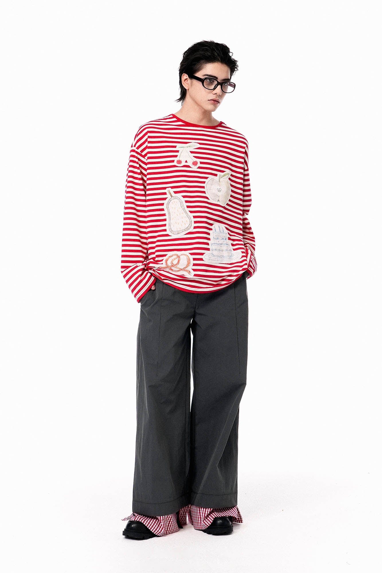 OIPWORD Snack Patchwork Striped Long-Sleeve Tee, premium urban and streetwear designers apparel on PROJECTISR.com, OIPWORD