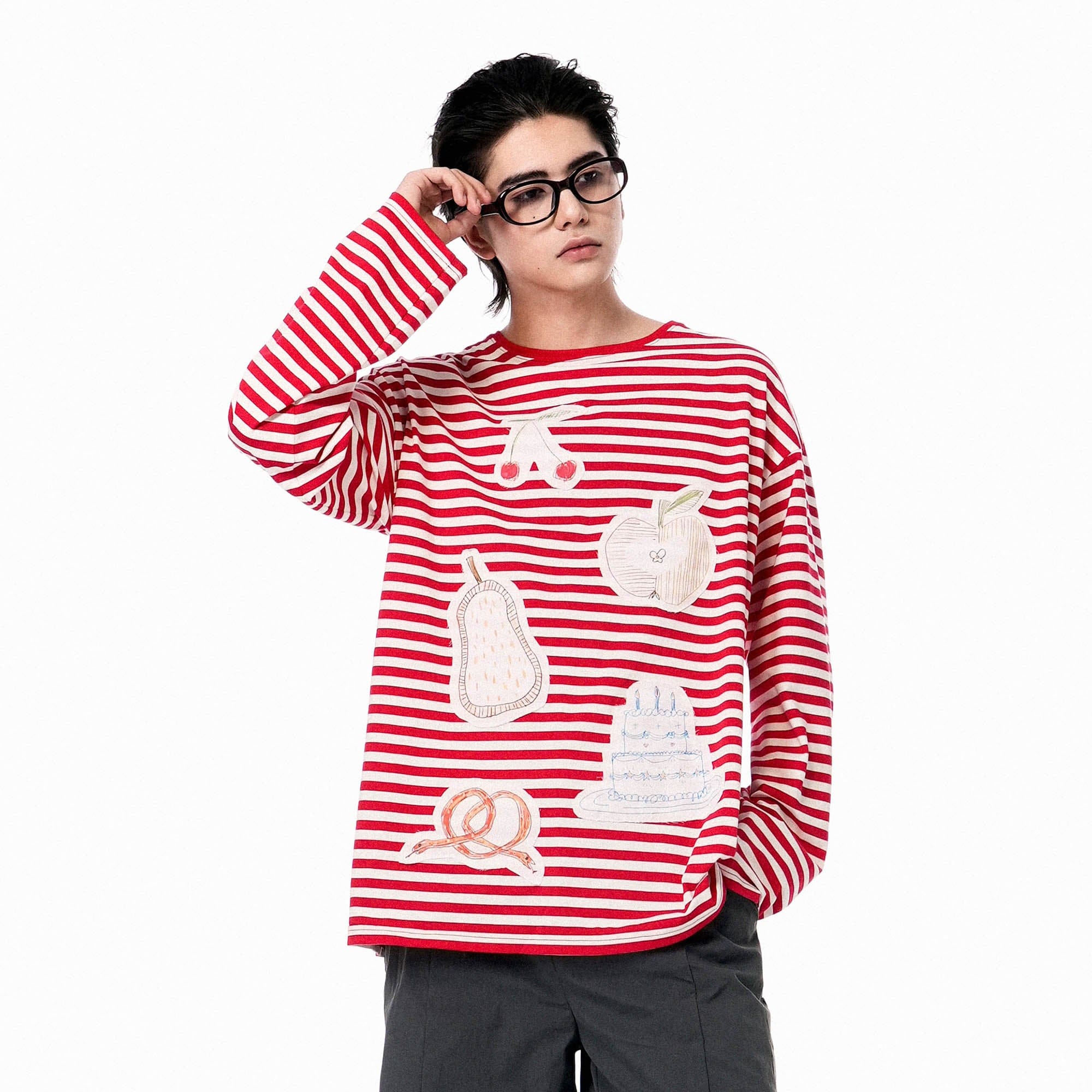 OIPWORD Snack Patchwork Striped Long-Sleeve Tee, premium urban and streetwear designers apparel on PROJECTISR.com, OIPWORD