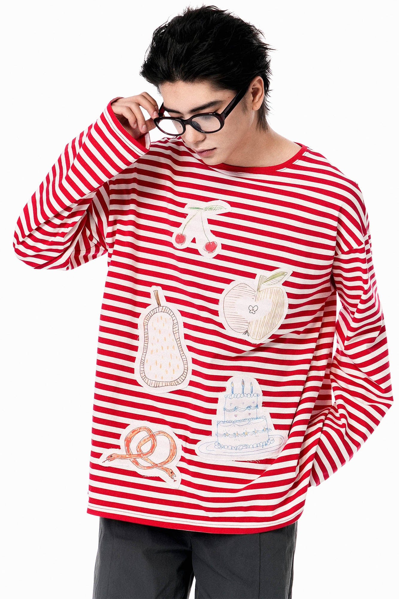 OIPWORD Snack Patchwork Striped Long-Sleeve Tee, premium urban and streetwear designers apparel on PROJECTISR.com, OIPWORD