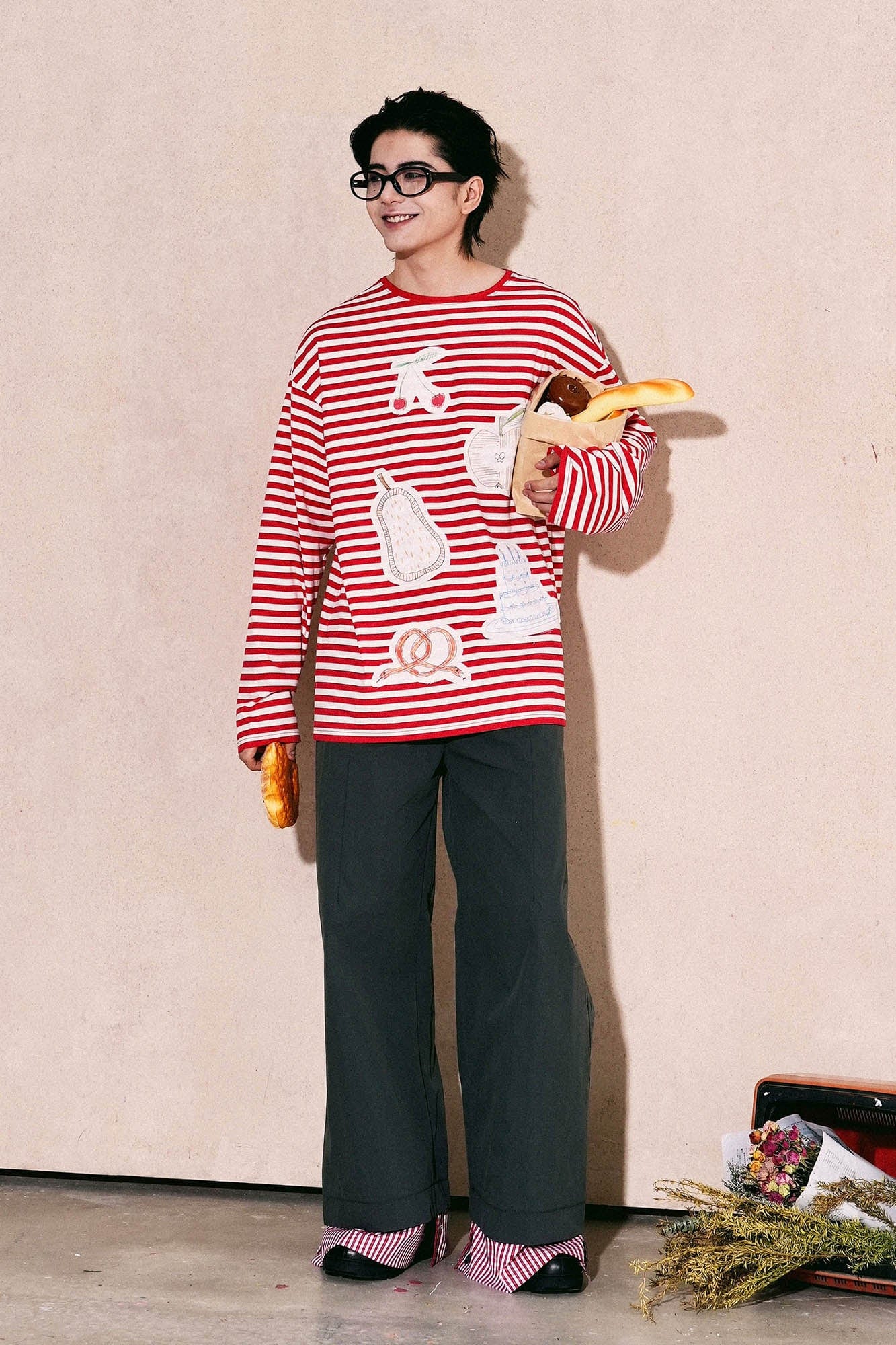 OIPWORD Snack Patchwork Striped Long-Sleeve Tee, premium urban and streetwear designers apparel on PROJECTISR.com, OIPWORD