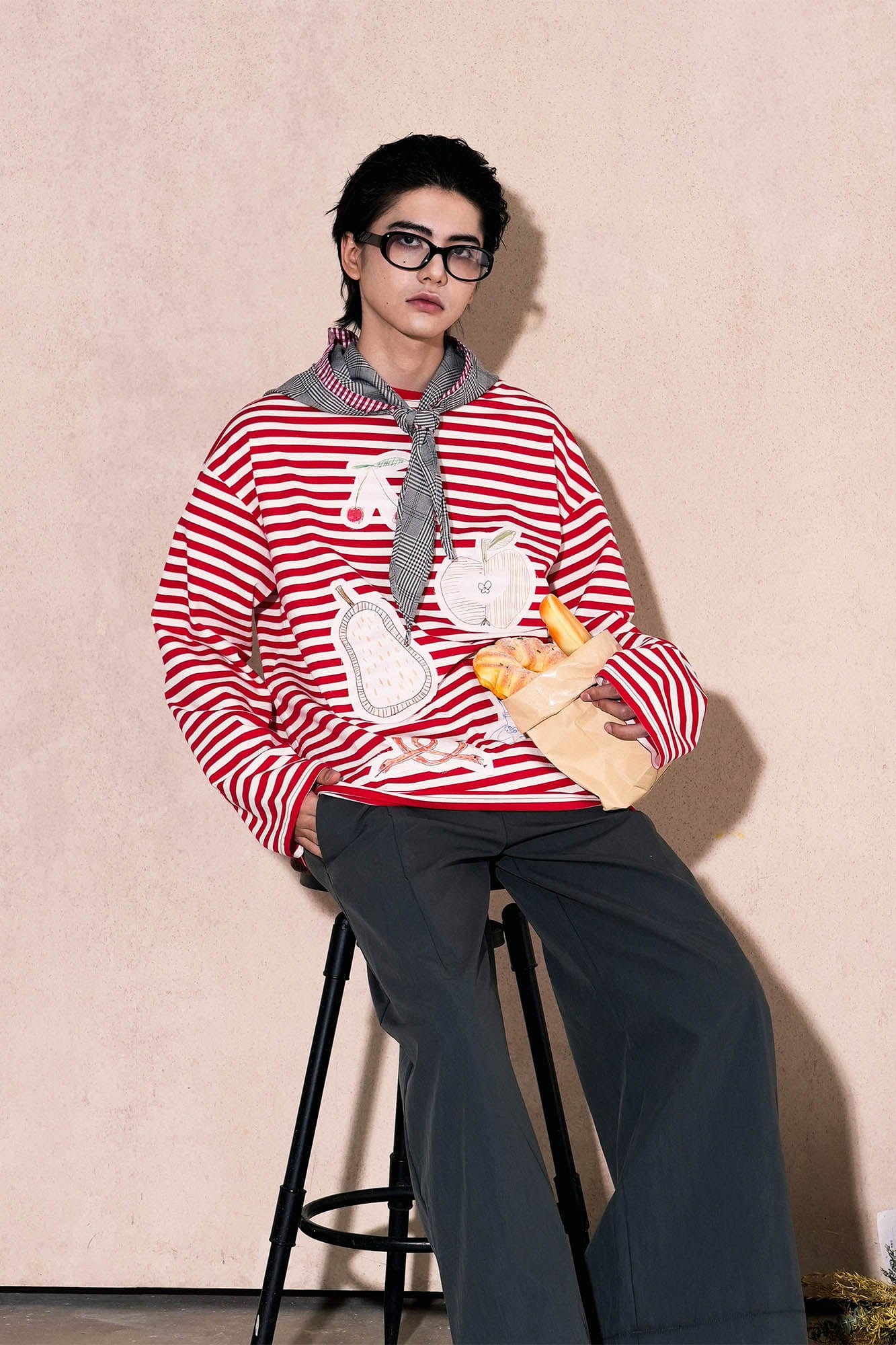 OIPWORD Snack Patchwork Striped Long-Sleeve Tee, premium urban and streetwear designers apparel on PROJECTISR.com, OIPWORD