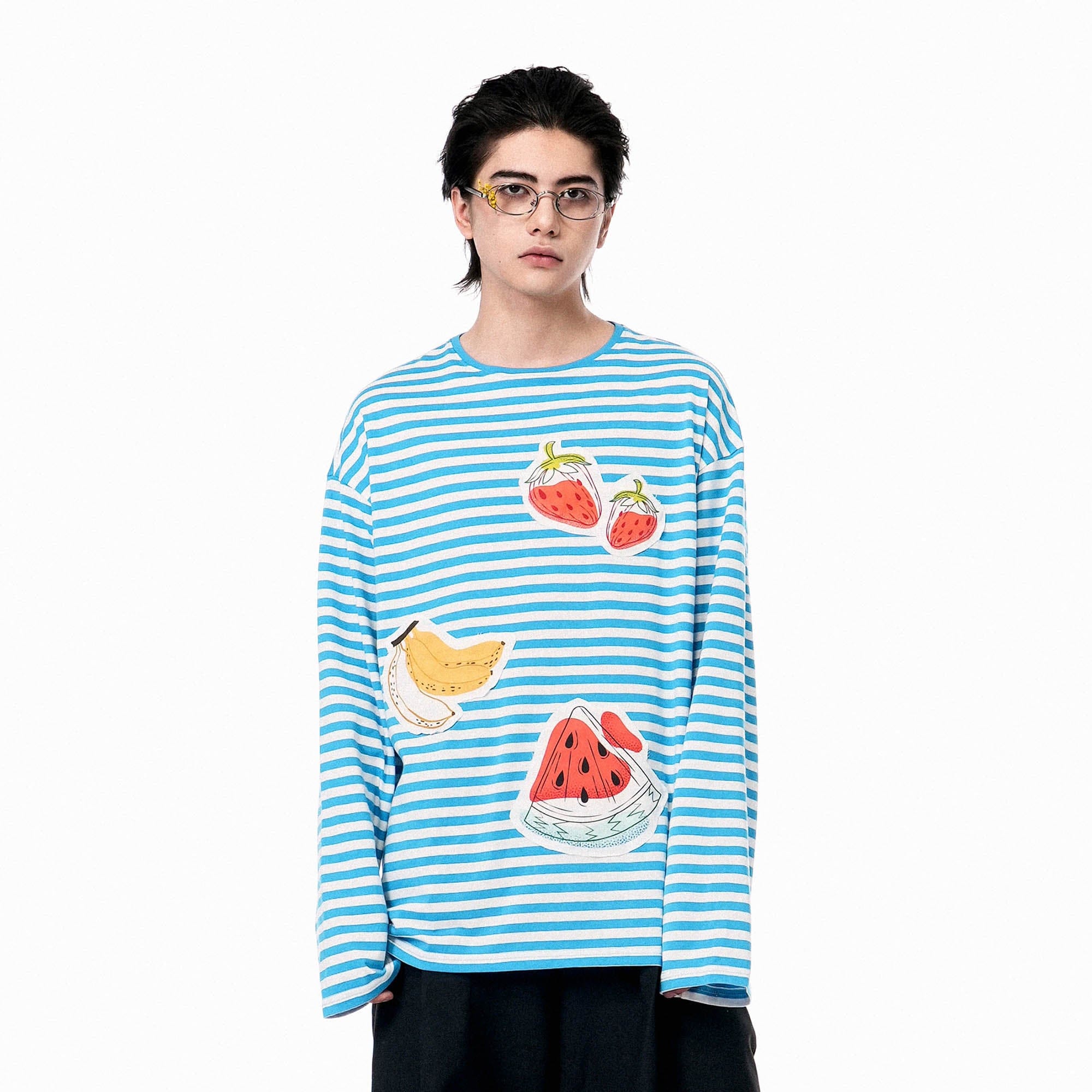 OIPWORD Snack Patchwork Striped Long-Sleeve Tee, premium urban and streetwear designers apparel on PROJECTISR.com, OIPWORD