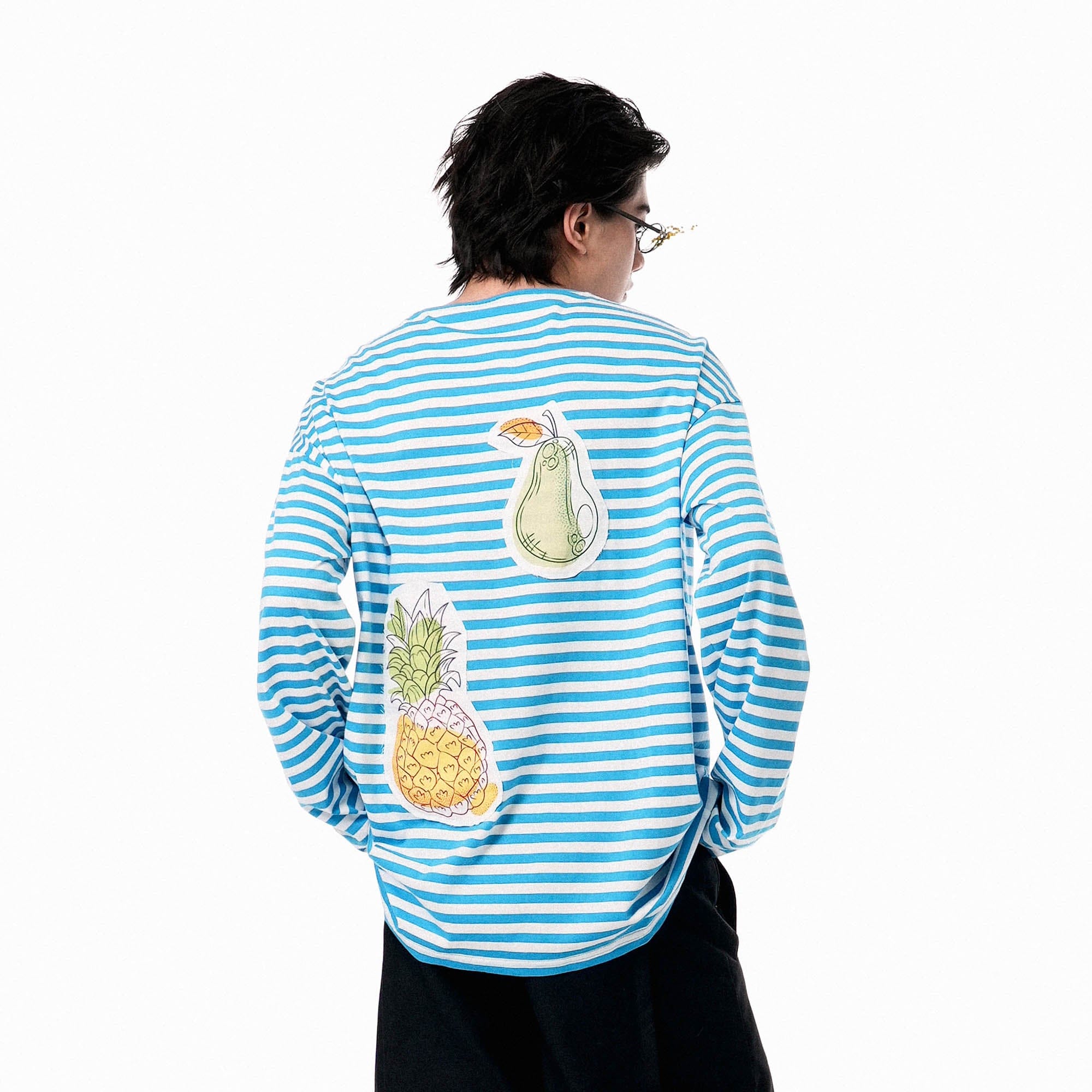 OIPWORD Snack Patchwork Striped Long-Sleeve Tee, premium urban and streetwear designers apparel on PROJECTISR.com, OIPWORD