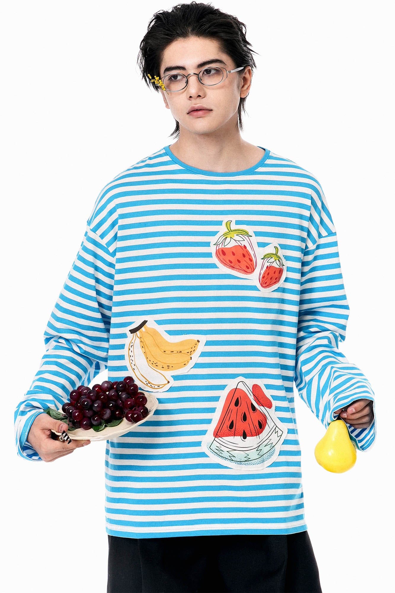 OIPWORD Snack Patchwork Striped Long-Sleeve Tee, premium urban and streetwear designers apparel on PROJECTISR.com, OIPWORD