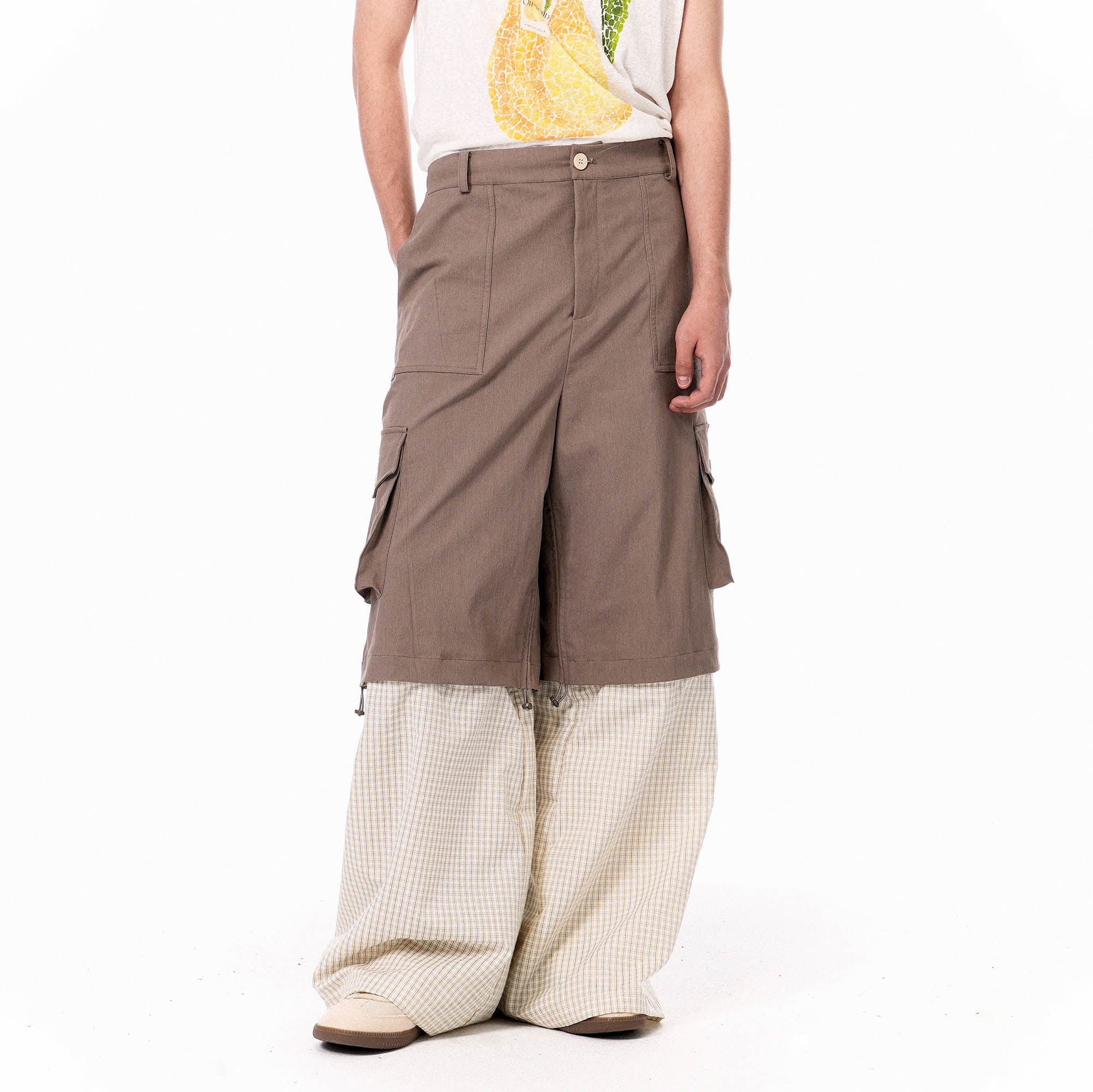 OIPWORD Detachable Plaid Multi-Pocket Wide-Leg Cargo, premium urban and streetwear designers apparel on PROJECTISR.com, OIPWORD