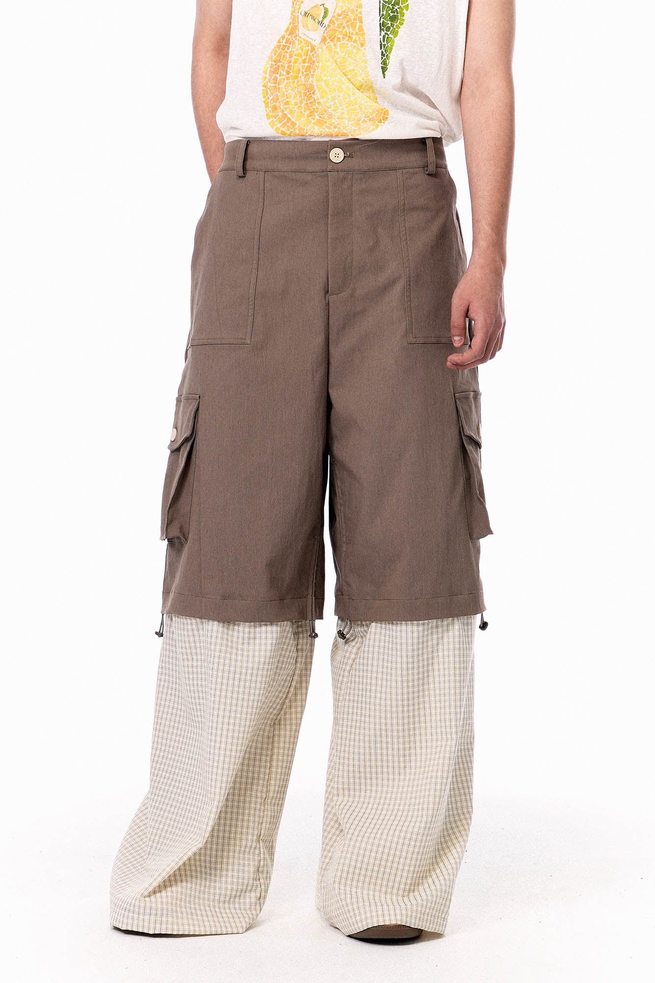 OIPWORD Detachable Plaid Multi-Pocket Wide-Leg Cargo, premium urban and streetwear designers apparel on PROJECTISR.com, OIPWORD