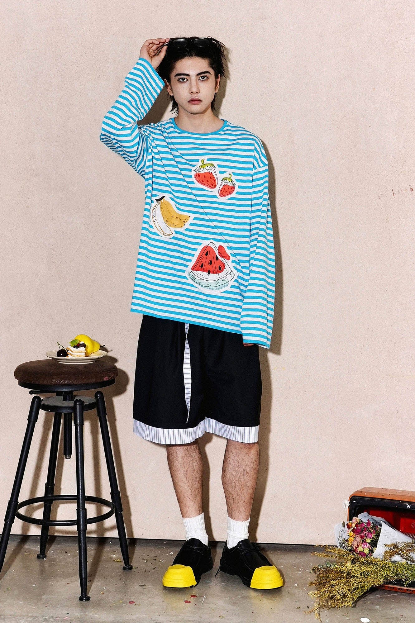 OIPWORD Snack Patchwork Striped Long-Sleeve Tee, premium urban and streetwear designers apparel on PROJECTISR.com, OIPWORD