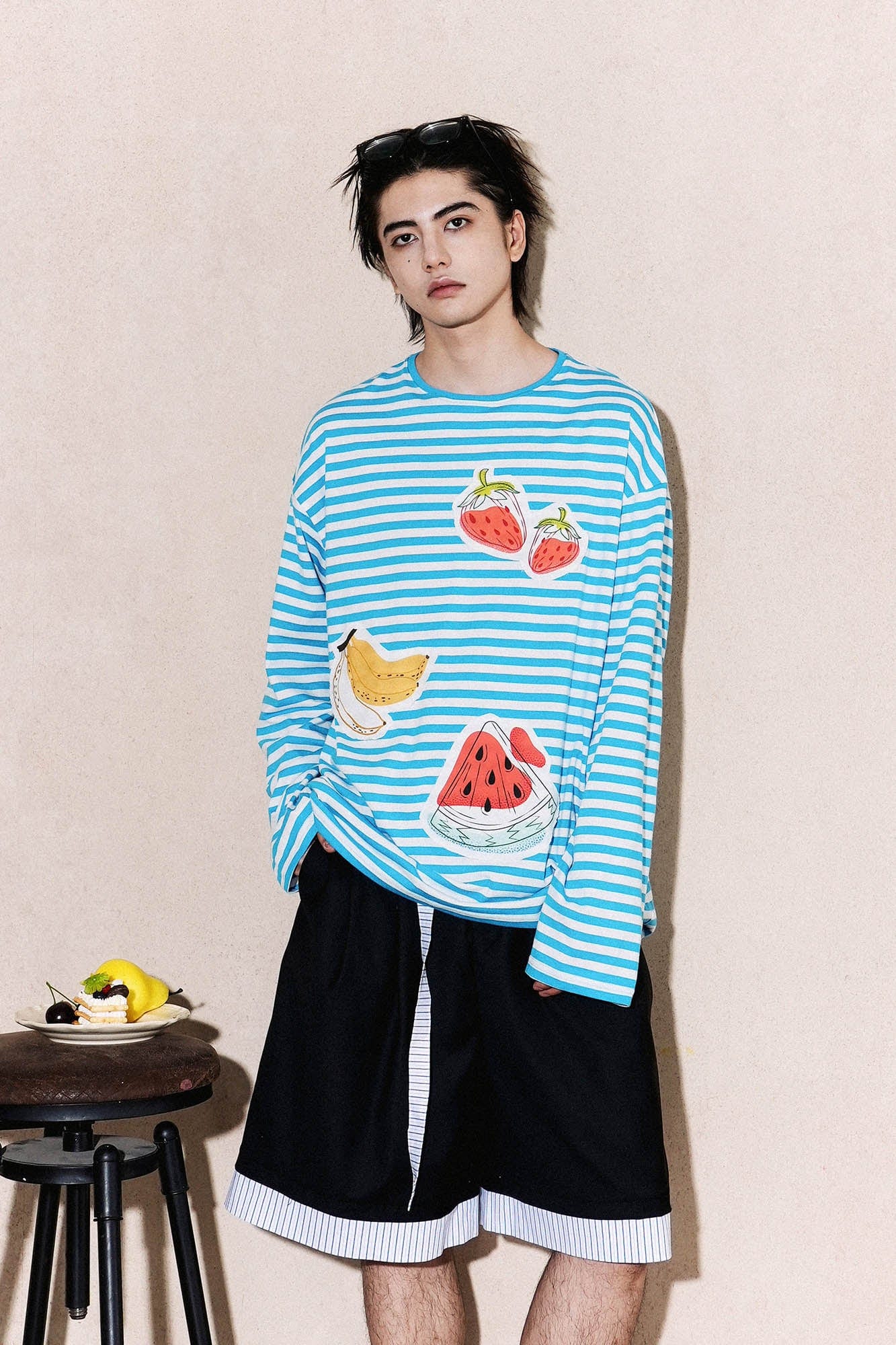 OIPWORD Snack Patchwork Striped Long-Sleeve Tee, premium urban and streetwear designers apparel on PROJECTISR.com, OIPWORD